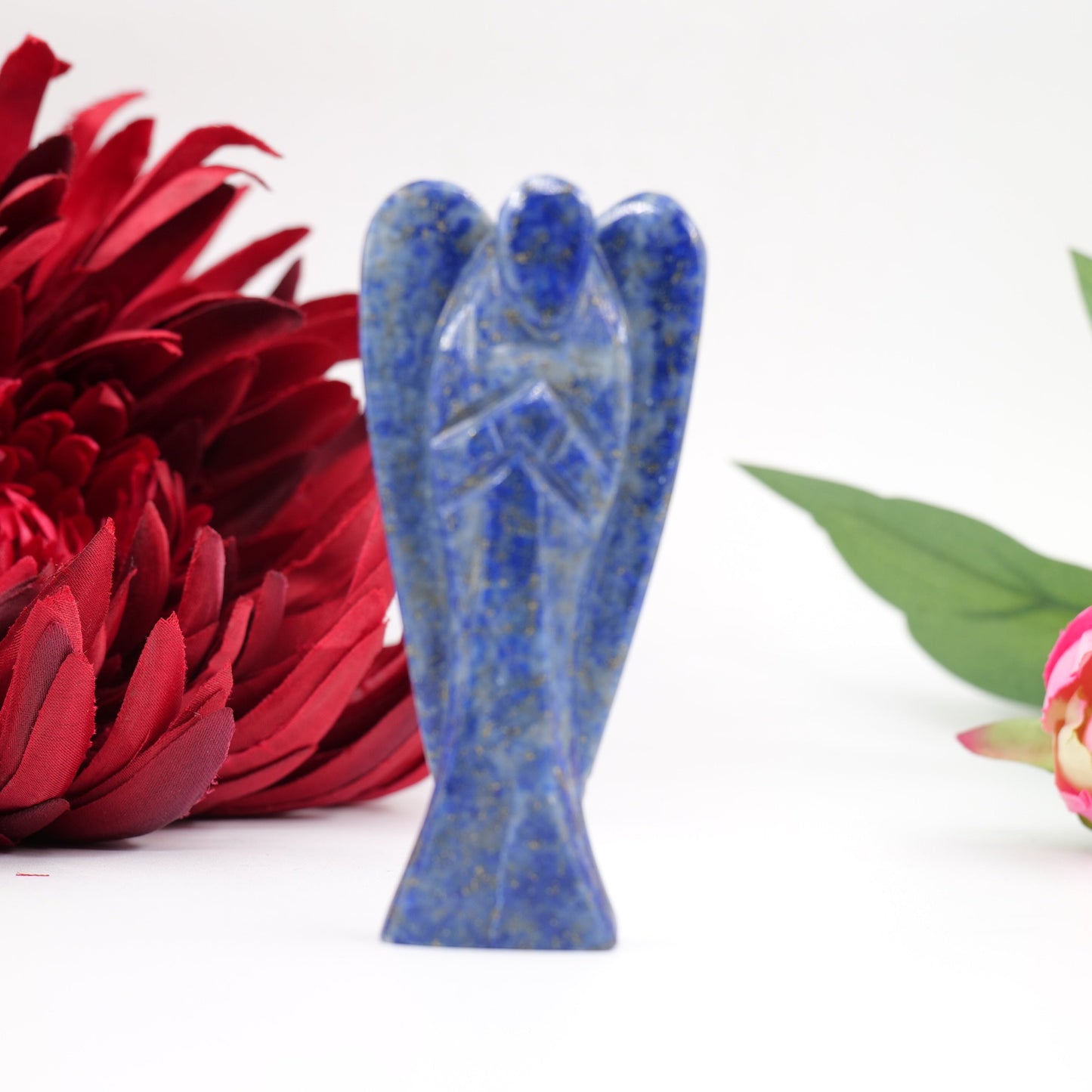 Polished Lapis Lazuli Angel 80mm featuring royal blue tone with gold pyrite flecks - Positive Faith Hope Love