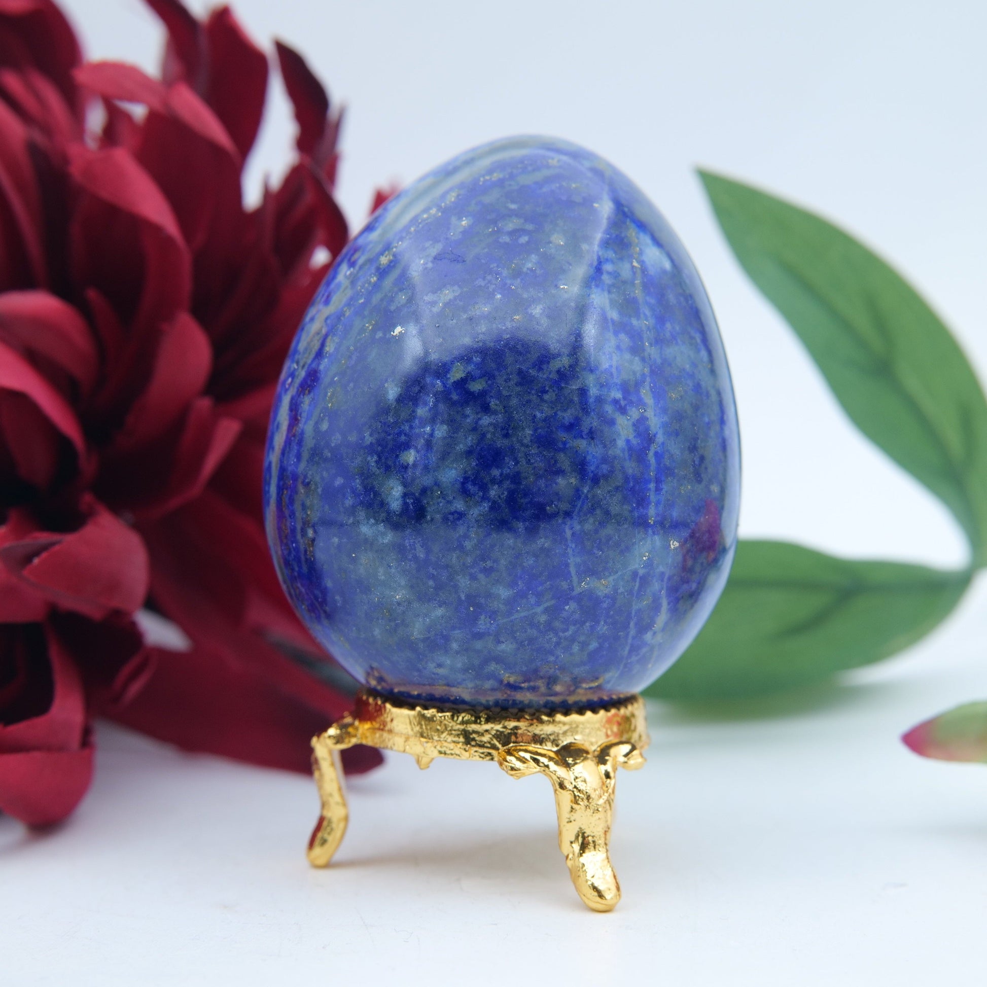Polished Lapis Lazuli Egg 242G featuring royal blue tone with gold pyrite flecks - Positive Faith Hope Love