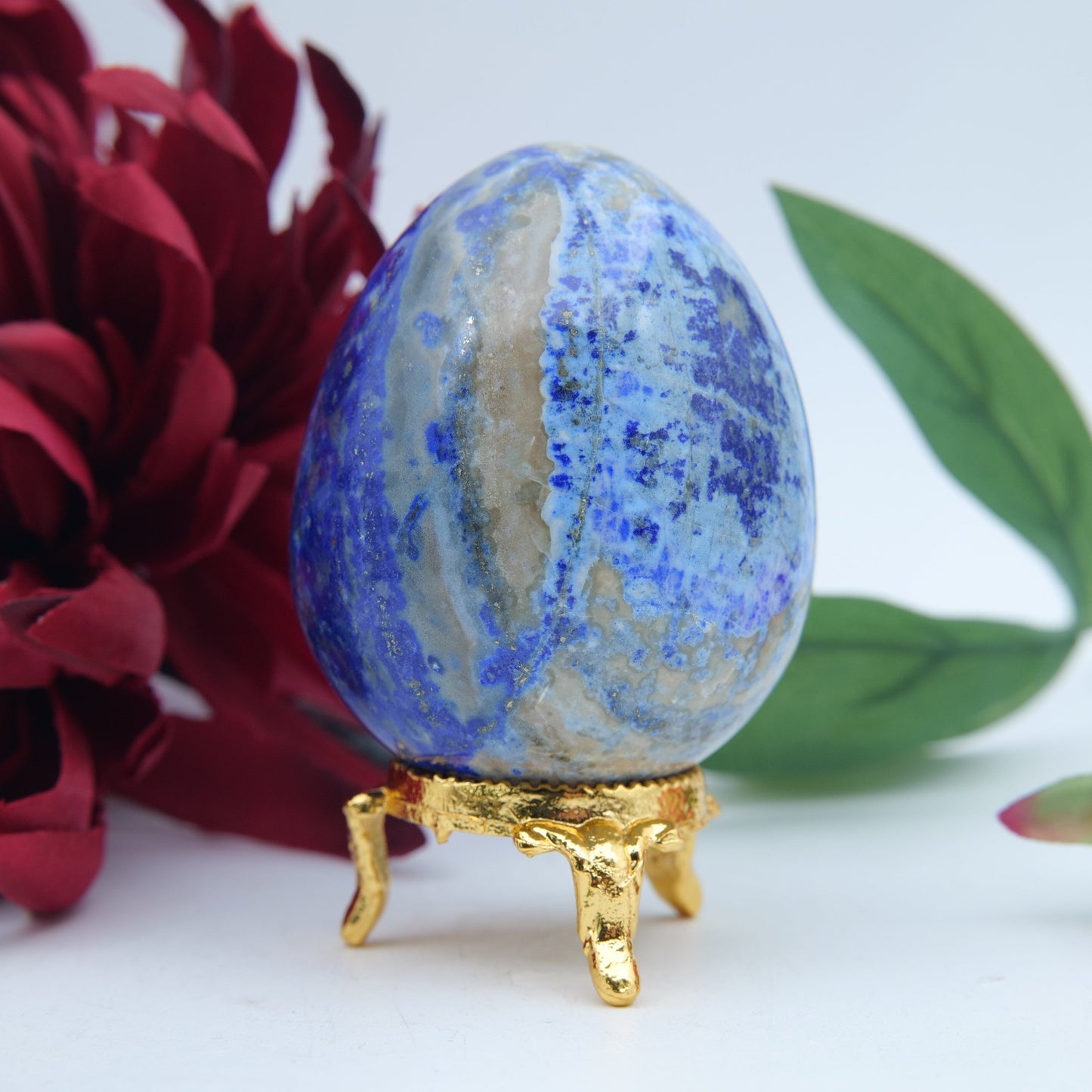 Polished Lapis Lazuli Egg 242G featuring royal blue tone with gold pyrite flecks - Positive Faith Hope Love