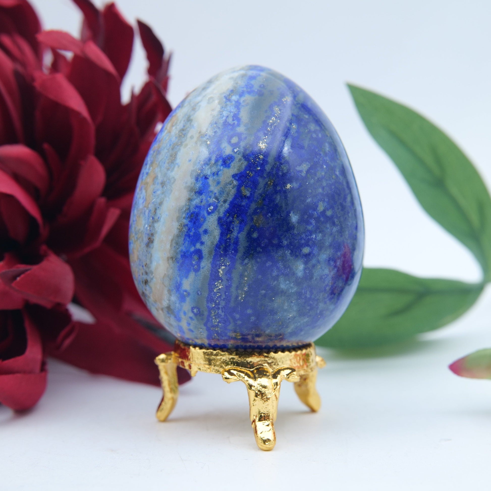 Polished Lapis Lazuli Egg 242G featuring royal blue tone with gold pyrite flecks - Positive Faith Hope Love