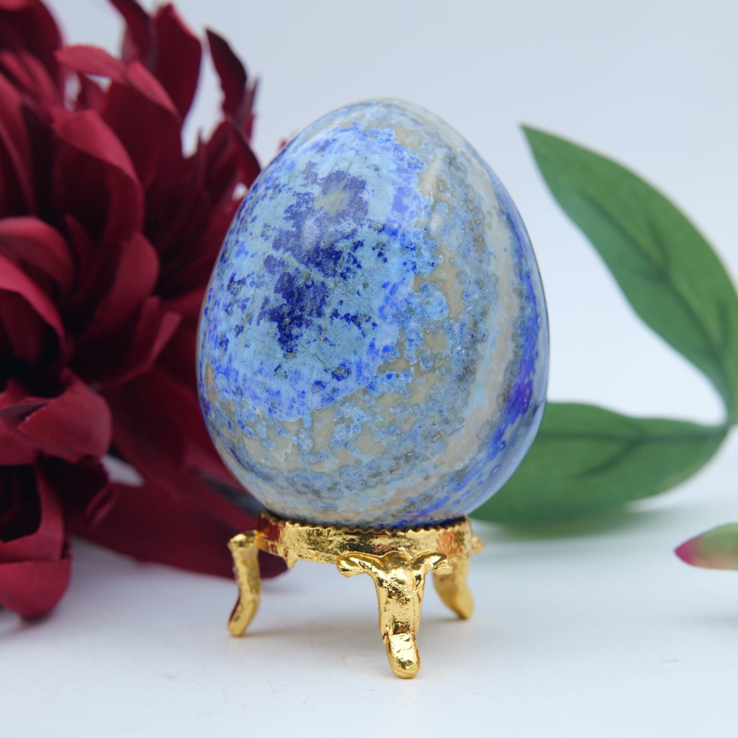 Polished Lapis Lazuli Egg 242g featuring royal blue tone with gold pyrite flecks - Positive Faith Hope Love