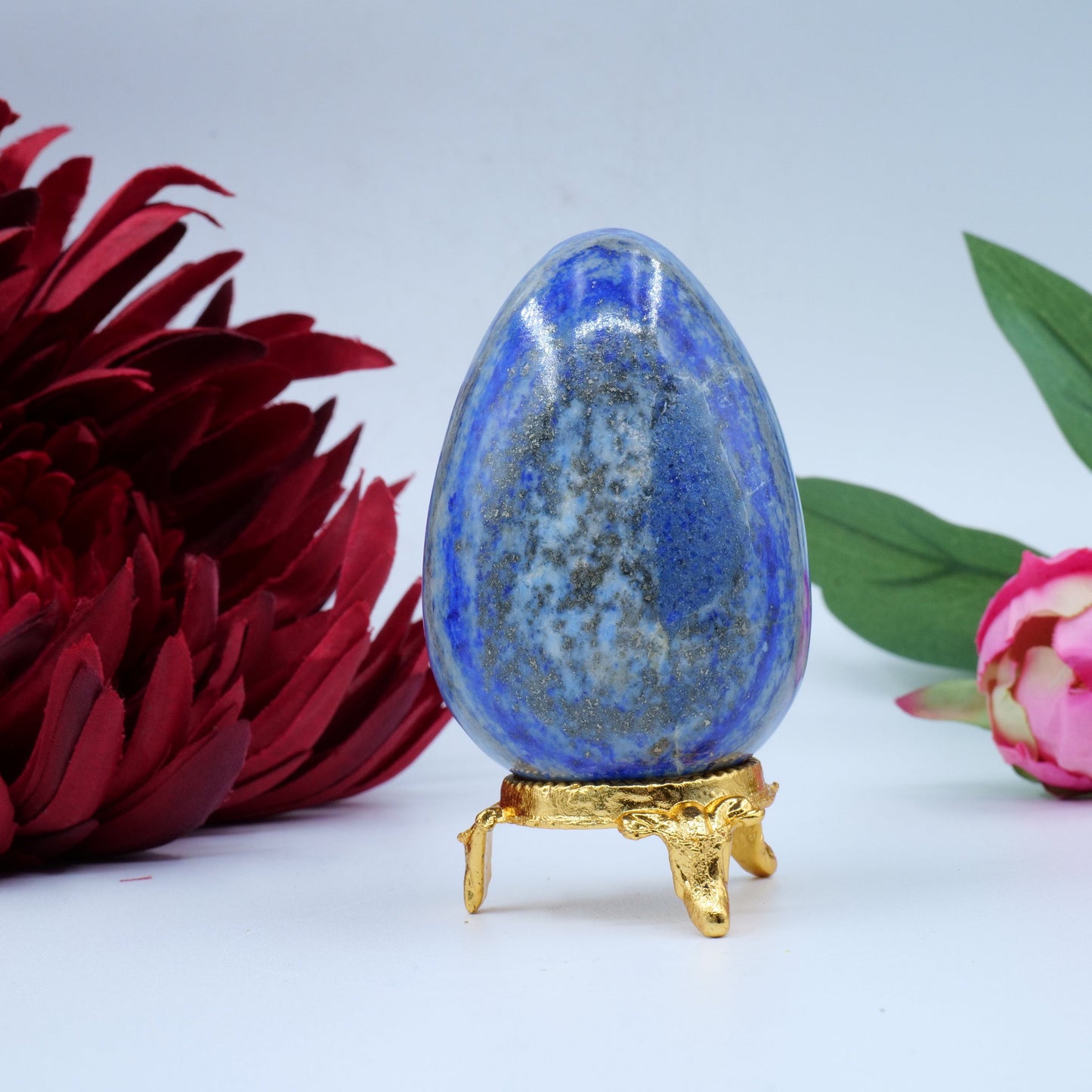 Polished Lapis Lazuli Egg 243G featuring royal blue tone with gold pyrite flecks - Positive Faith Hope Love