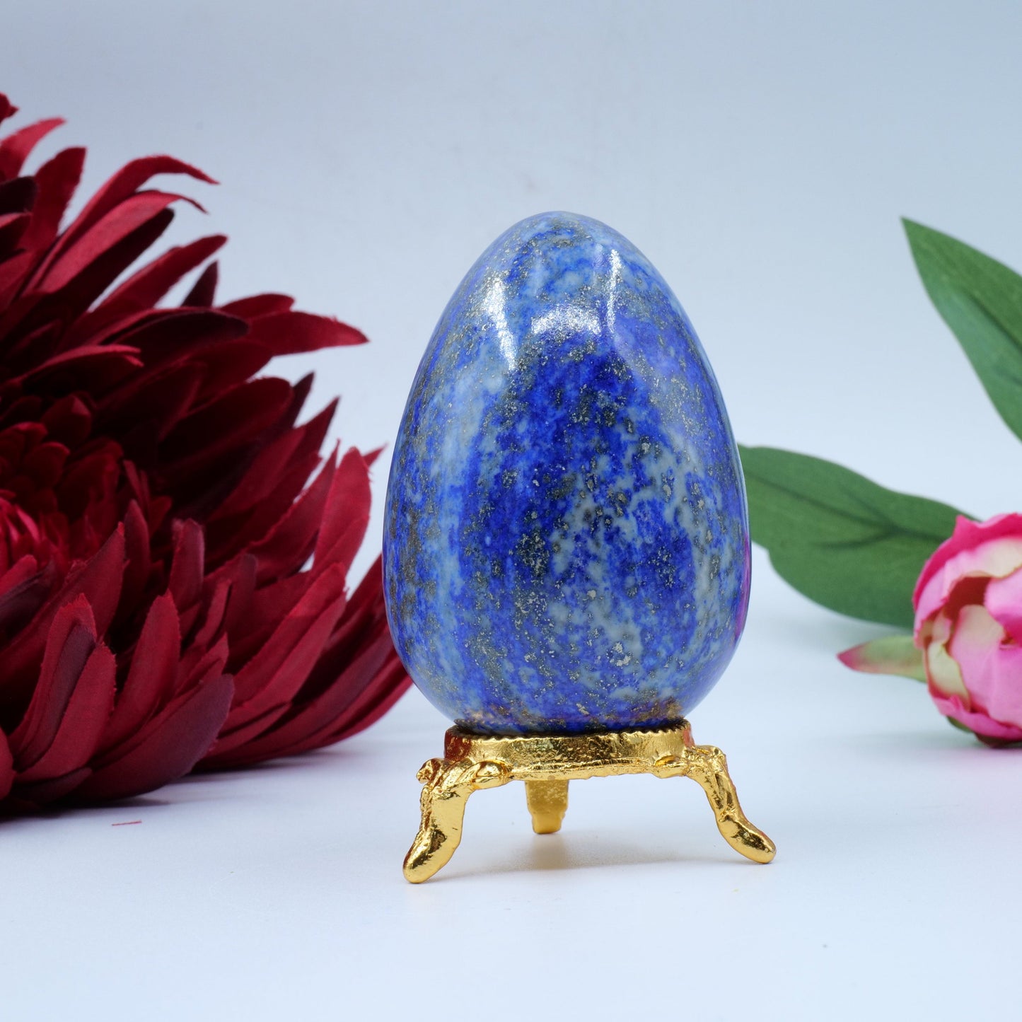Polished Lapis Lazuli Egg 243G featuring royal blue tone with gold pyrite flecks - Positive Faith Hope Love