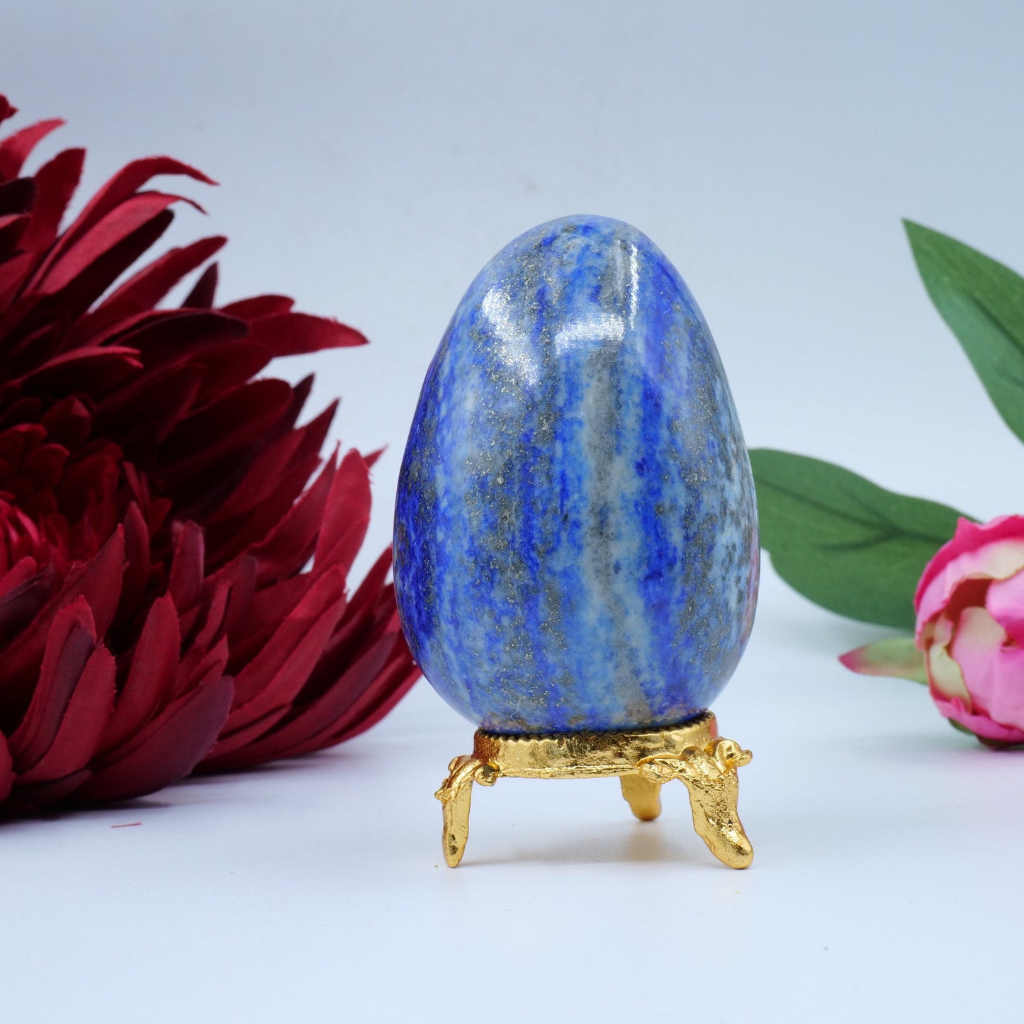 Polished Lapis Lazuli Egg 243G featuring royal blue tone with gold pyrite flecks - Positive Faith Hope Love
