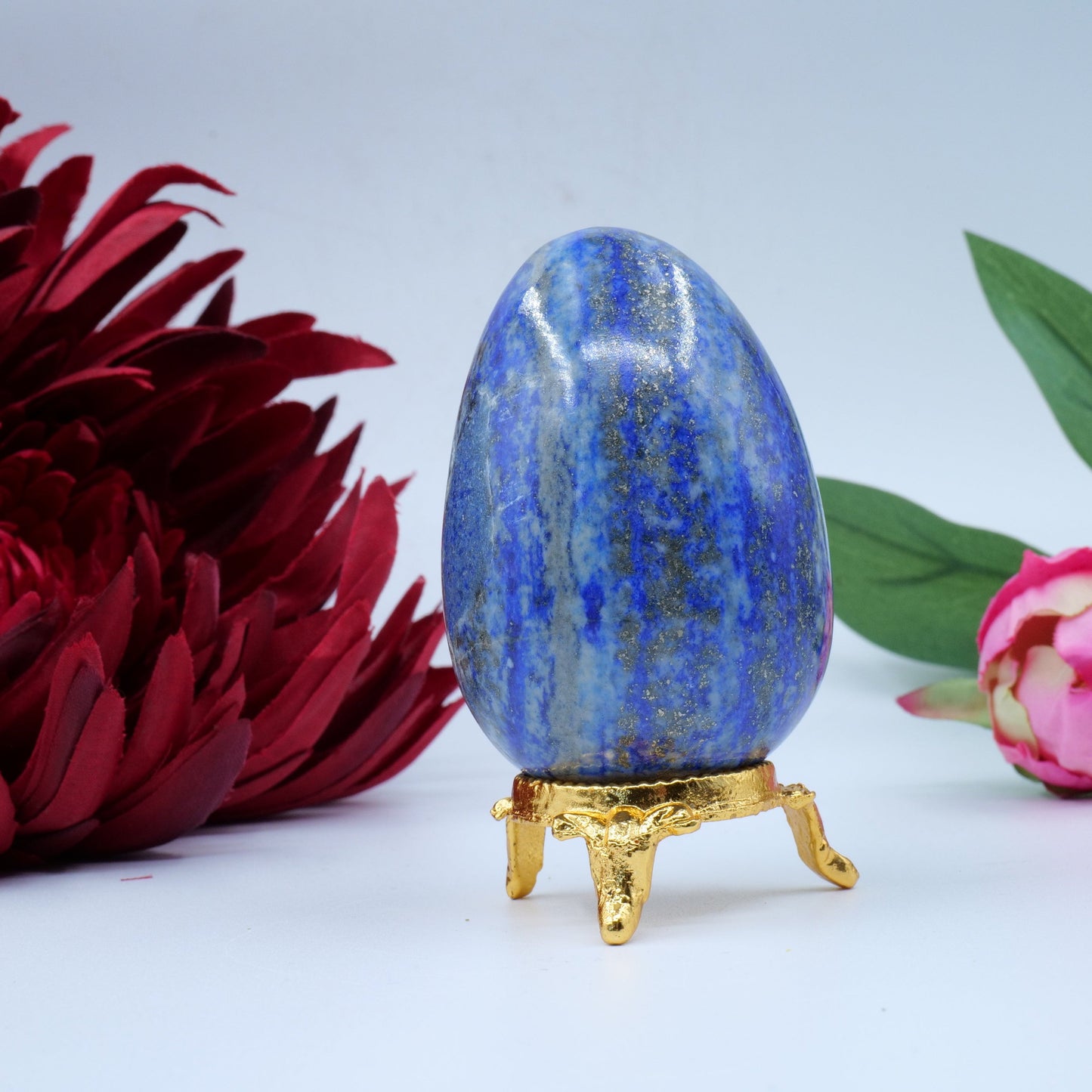 Polished Lapis Lazuli Egg 243G featuring royal blue tone with gold pyrite flecks - Positive Faith Hope Love