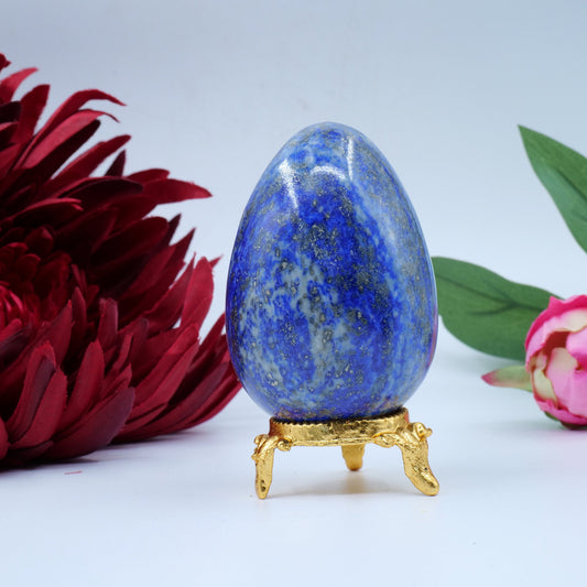 Polished Lapis Lazuli Egg 243g featuring royal blue tone with gold pyrite flecks - Positive Faith Hope Love