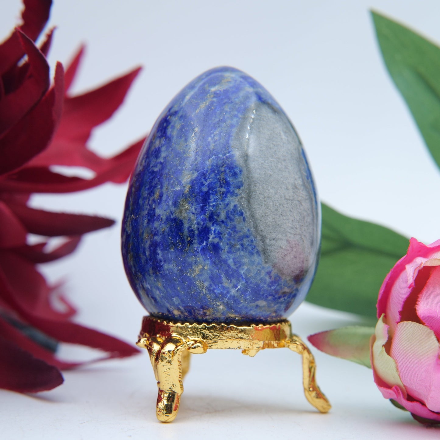 Polished Lapis Lazuli Egg 60Mm 160G featuring royal blue tone with gold pyrite flecks - Positive Faith Hope Love