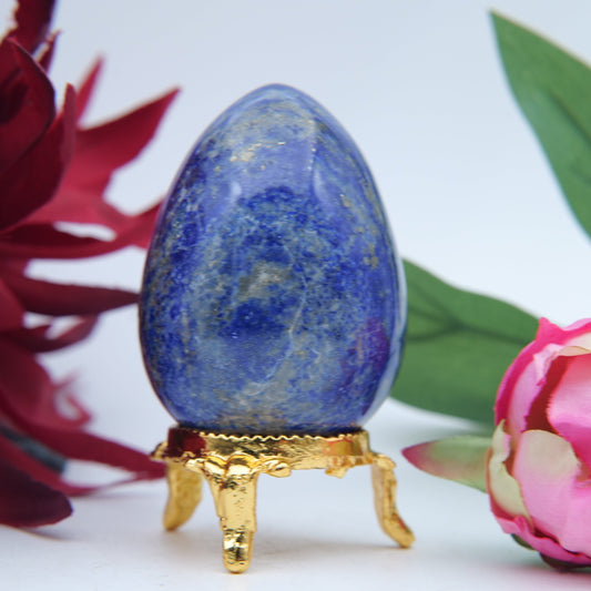 Polished Lapis Lazuli Egg 60Mm 160G featuring royal blue tone with gold pyrite flecks - Positive Faith Hope Love
