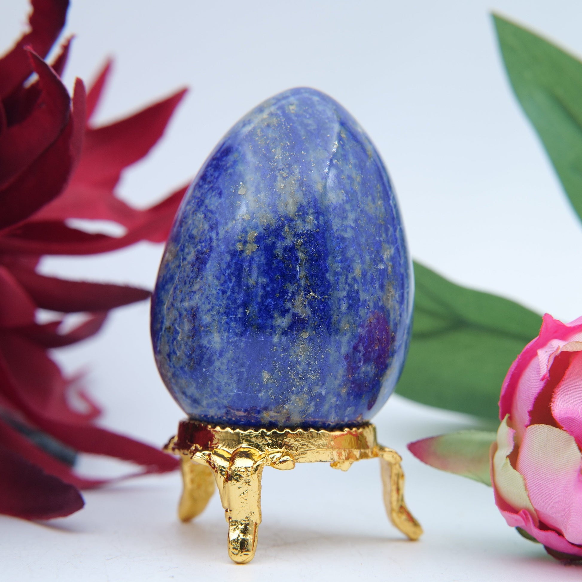Polished Lapis Lazuli Egg 60Mm 160G featuring royal blue tone with gold pyrite flecks - Positive Faith Hope Love