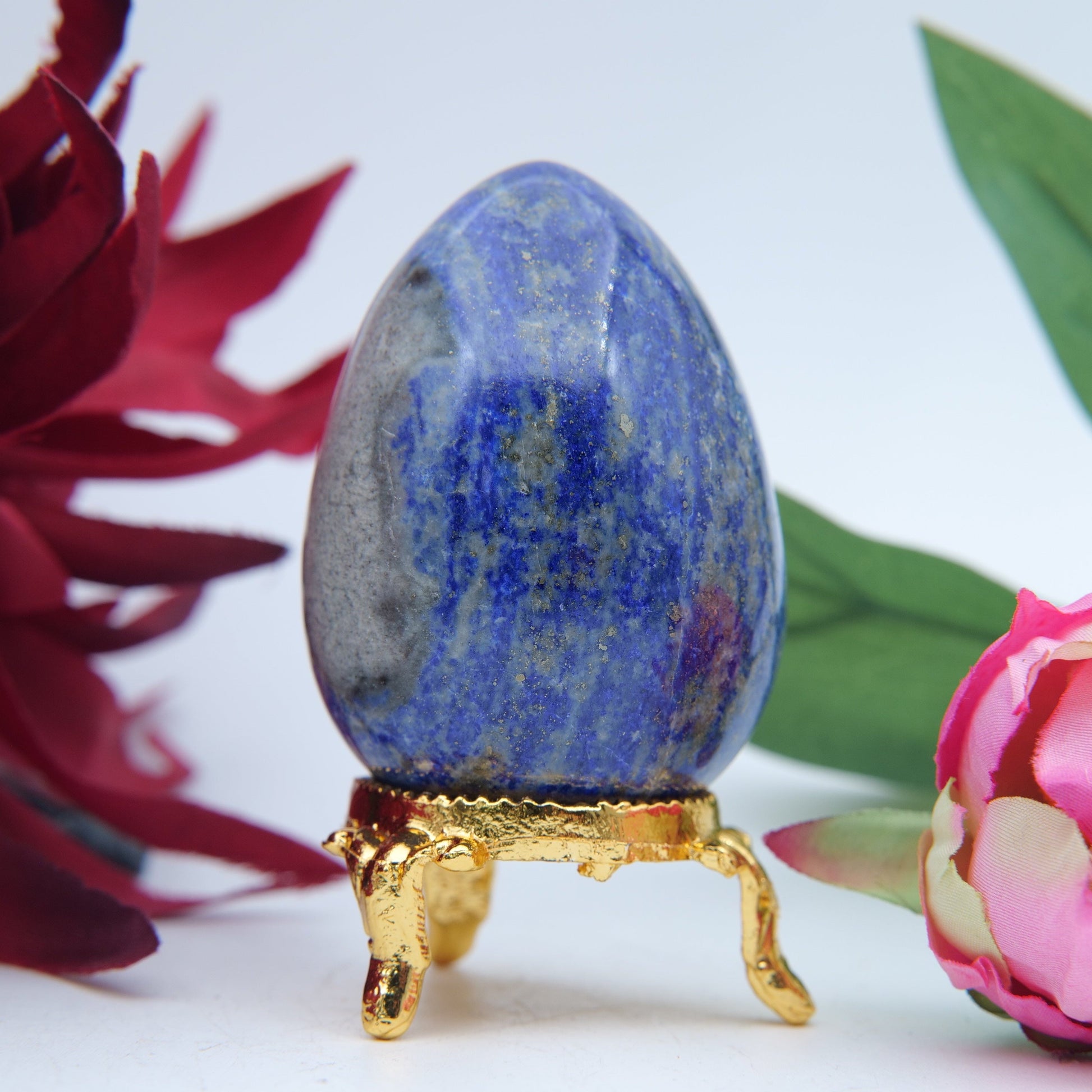 Polished Lapis Lazuli Egg 60Mm 160G featuring royal blue tone with gold pyrite flecks - Positive Faith Hope Love