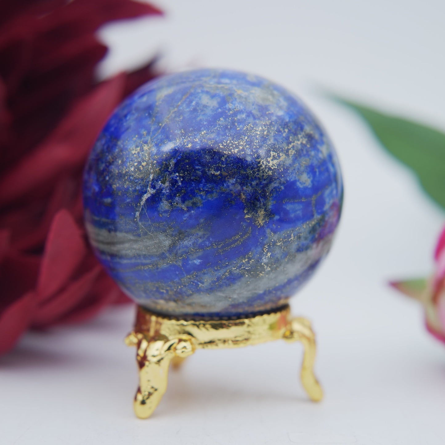 Polished Lapis Lazuli Sphere 222 grams featuring royal blue tone with gold pyrite flecks - Positive Faith Hope Love