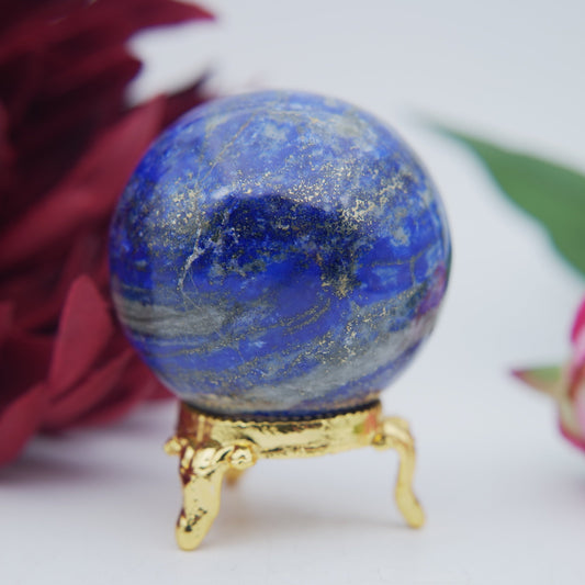 Polished Lapis Lazuli Sphere 222 grams featuring royal blue tone with gold pyrite flecks - Positive Faith Hope Love