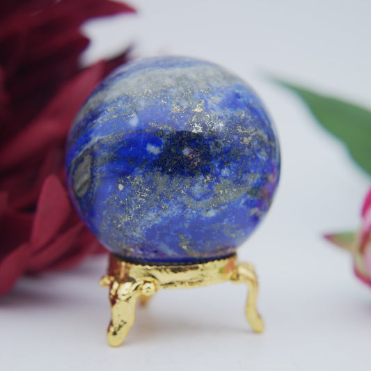Polished Lapis Lazuli Sphere 222 Grams featuring royal blue tone with gold pyrite flecks - Positive Faith Hope Love