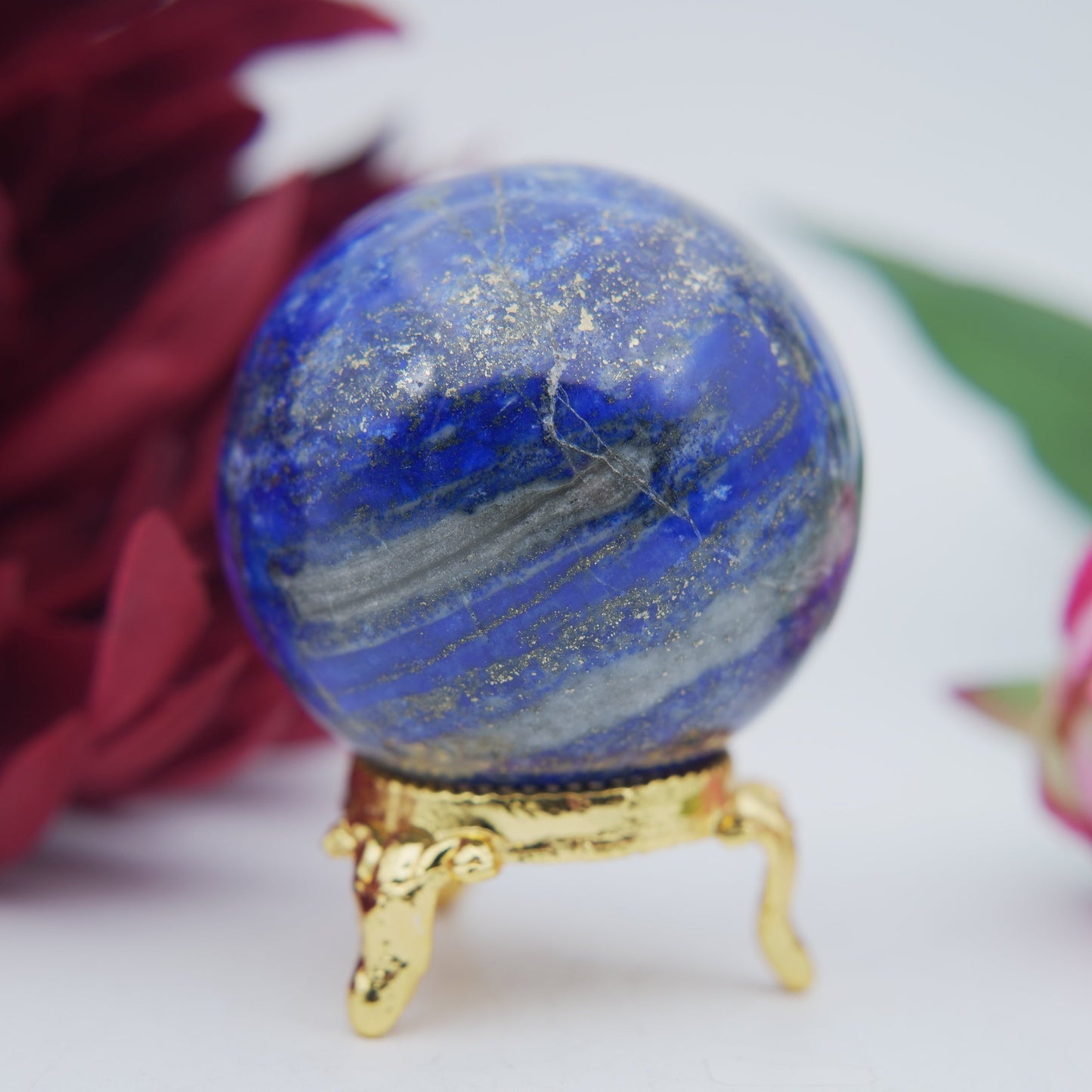 Polished Lapis Lazuli Sphere 222 Grams featuring royal blue tone with gold pyrite flecks - Positive Faith Hope Love