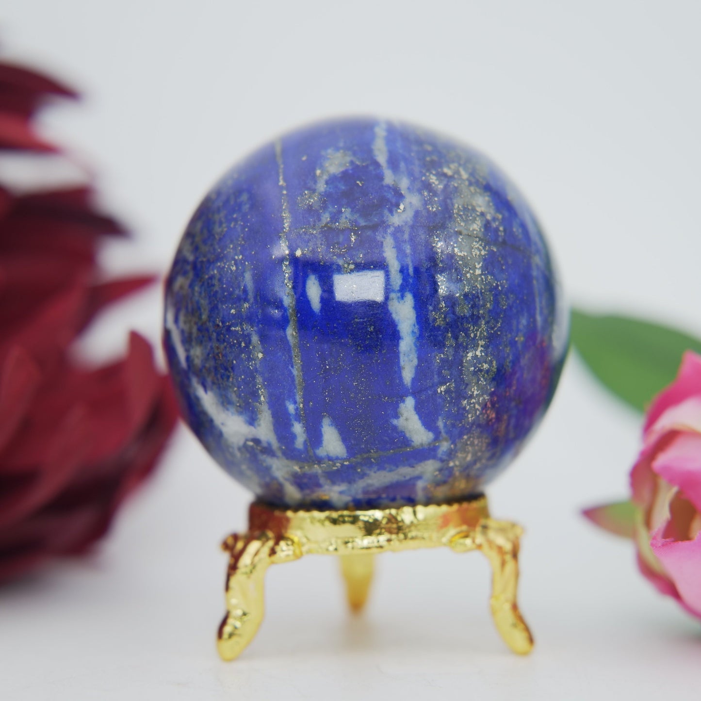 Polished Lapis Lazuli Sphere 230G 53Mm featuring royal blue tone with gold pyrite flecks - Positive Faith Hope Love