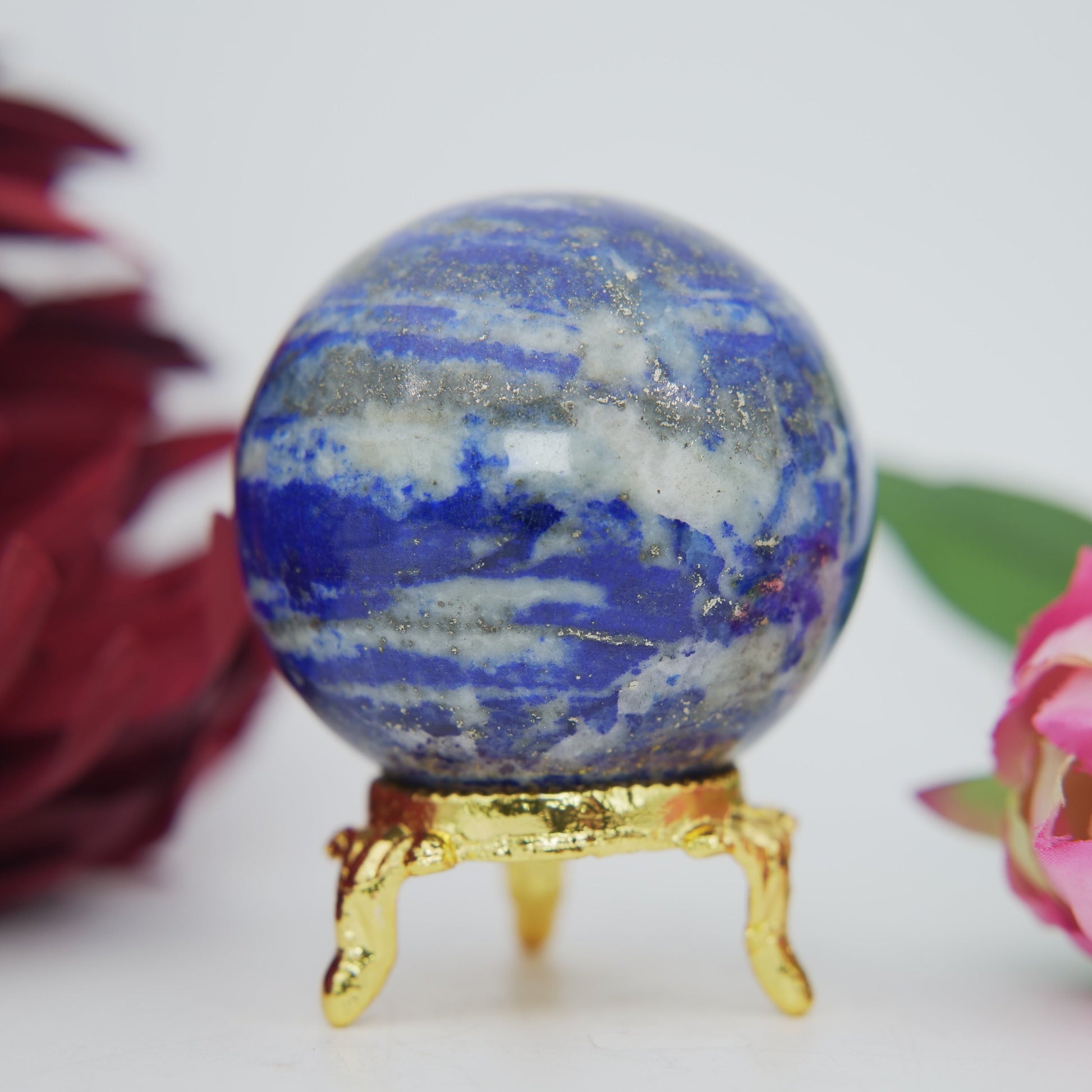 Polished Lapis Lazuli Sphere 230G 53Mm featuring royal blue tone with gold pyrite flecks - Positive Faith Hope Love