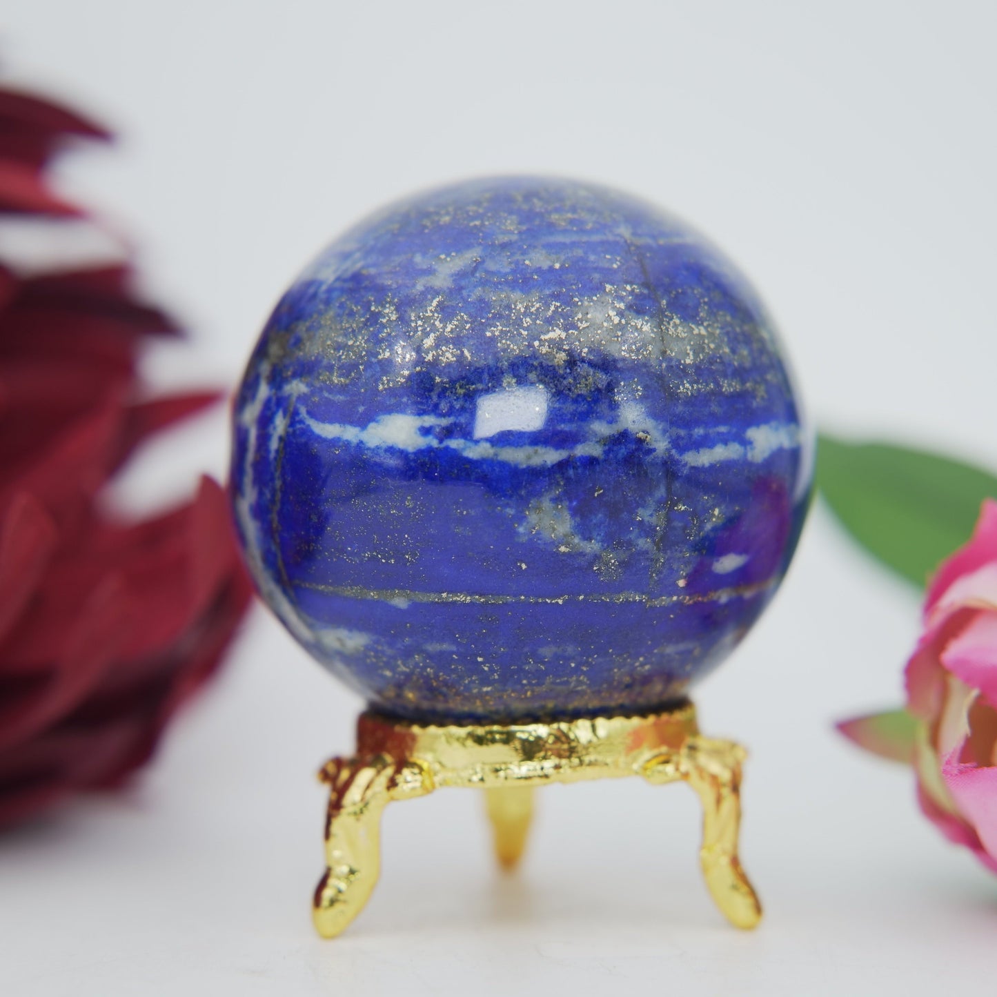 Polished Lapis Lazuli Sphere 230g 53mm featuring royal blue tone with gold pyrite flecks - Positive Faith Hope Love