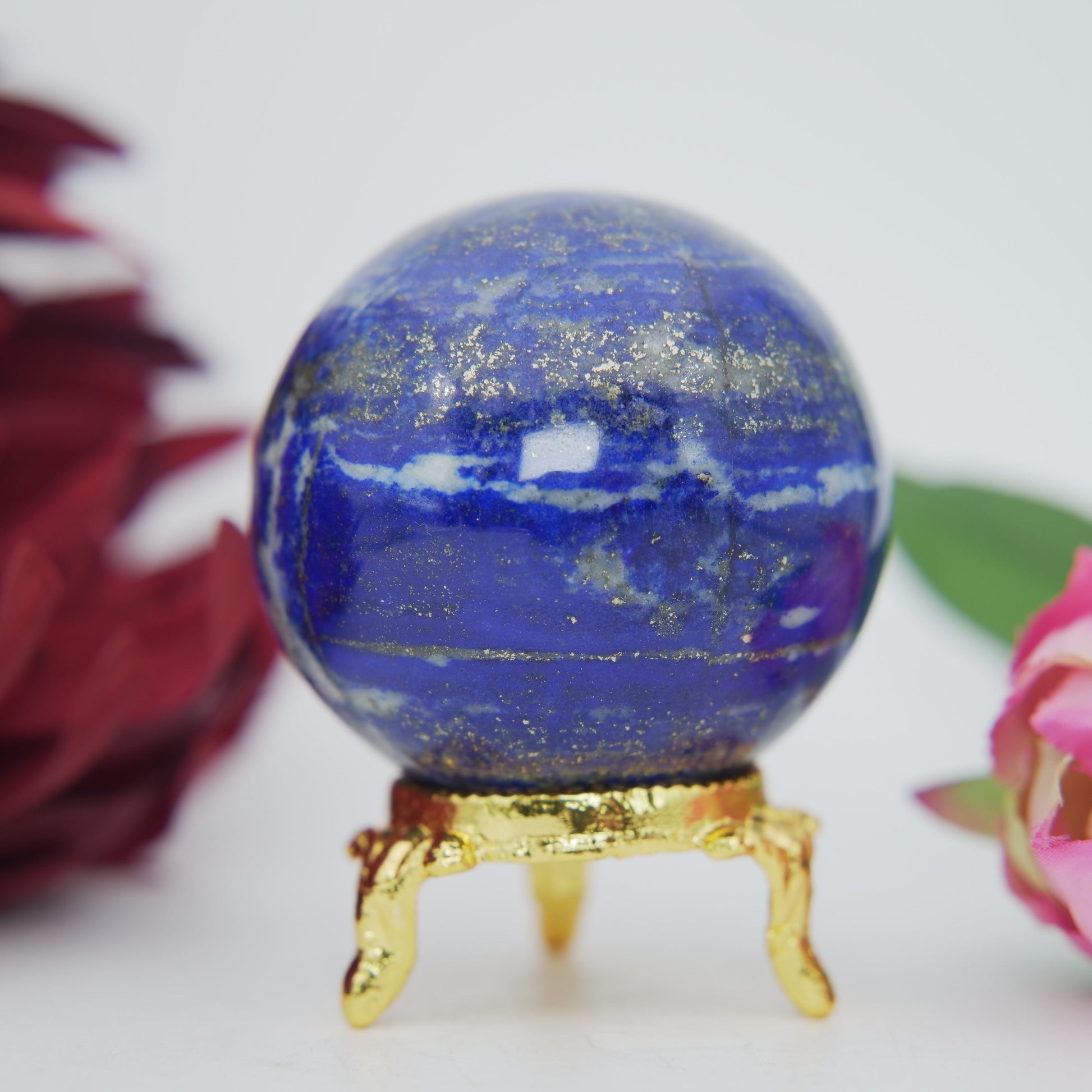 Polished Lapis Lazuli Sphere 230g 53mm featuring royal blue tone with gold pyrite flecks - Positive Faith Hope Love