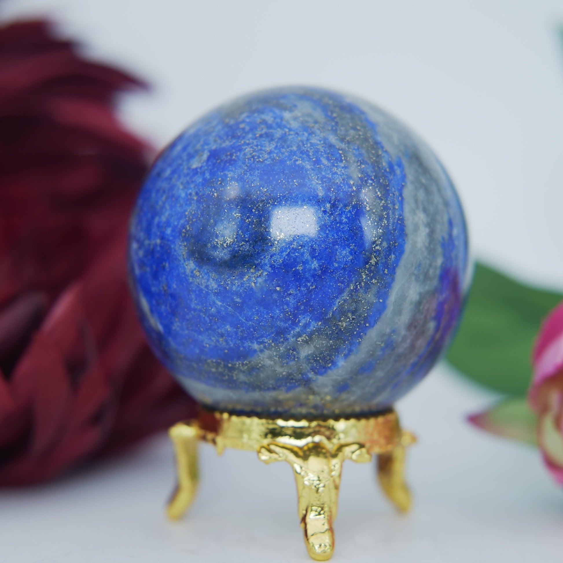 Polished Lapis Lazuli Sphere 240G 53Mm featuring royal blue tone with gold pyrite flecks - Positive Faith Hope Love