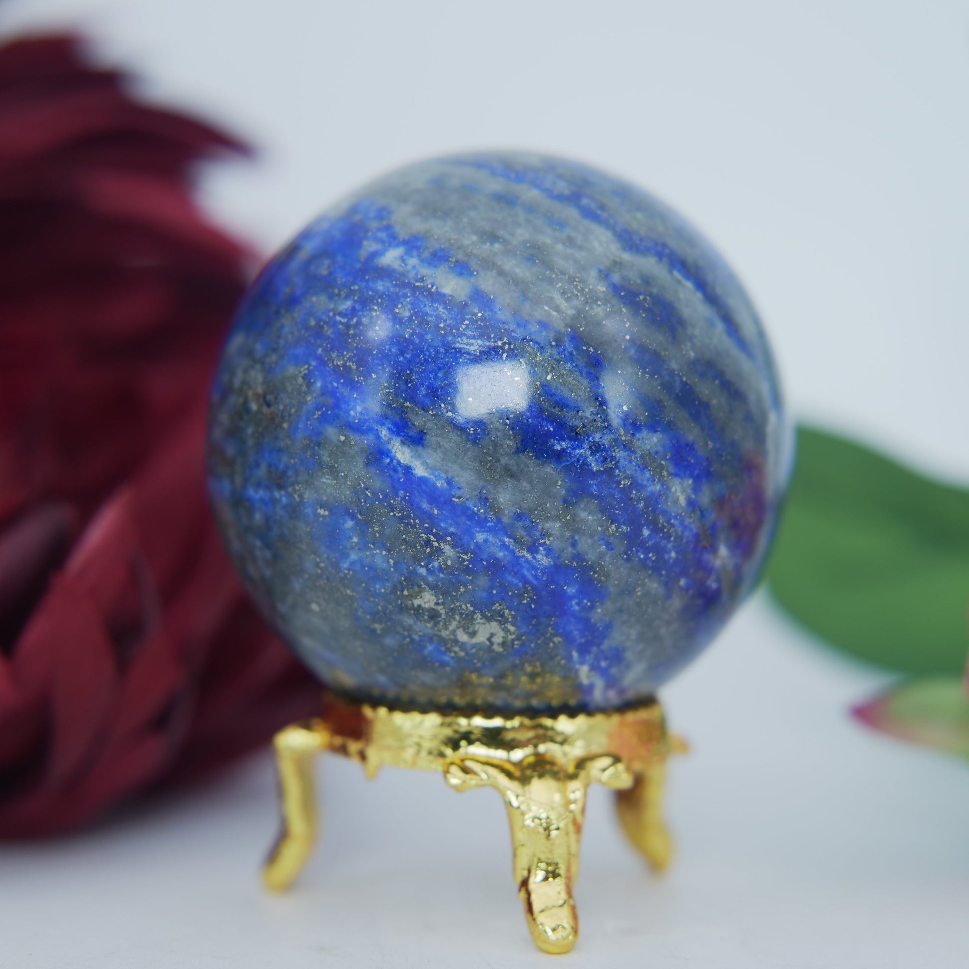 Polished Lapis Lazuli Sphere 240G 53Mm featuring royal blue tone with gold pyrite flecks - Positive Faith Hope Love