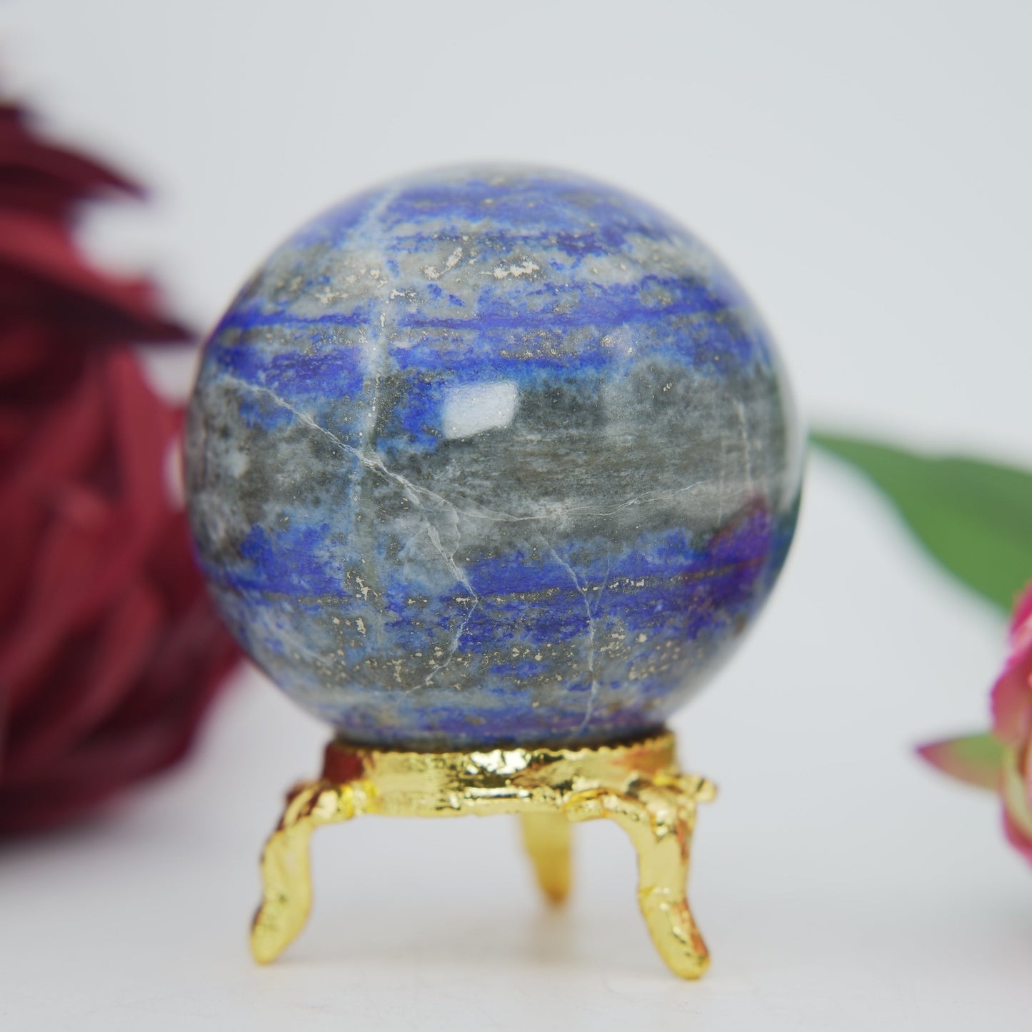 Polished Lapis Lazuli Sphere 249G 55Mm featuring royal blue tone with gold pyrite flecks - Positive Faith Hope Love