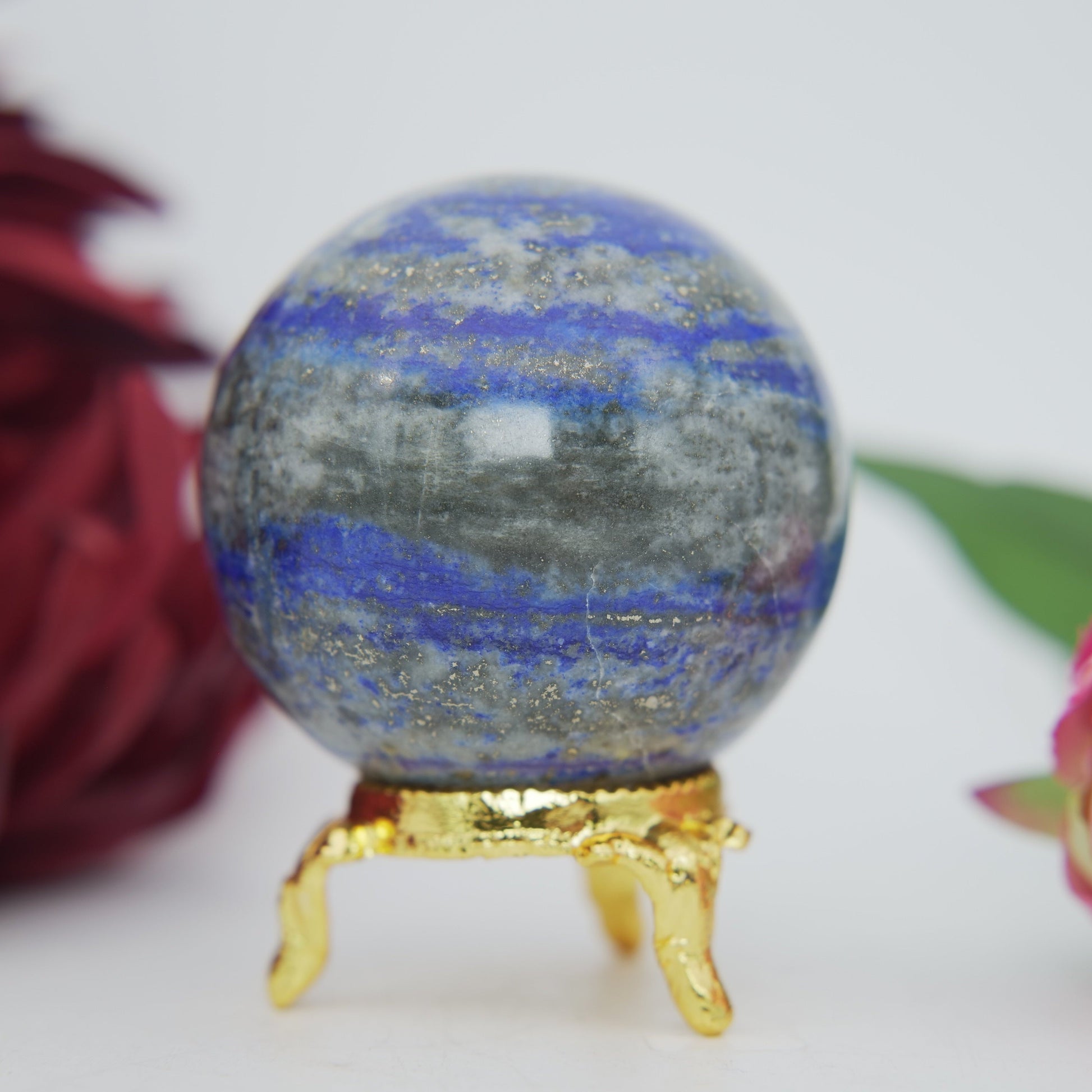 Polished Lapis Lazuli Sphere 249G 55Mm featuring royal blue tone with gold pyrite flecks - Positive Faith Hope Love