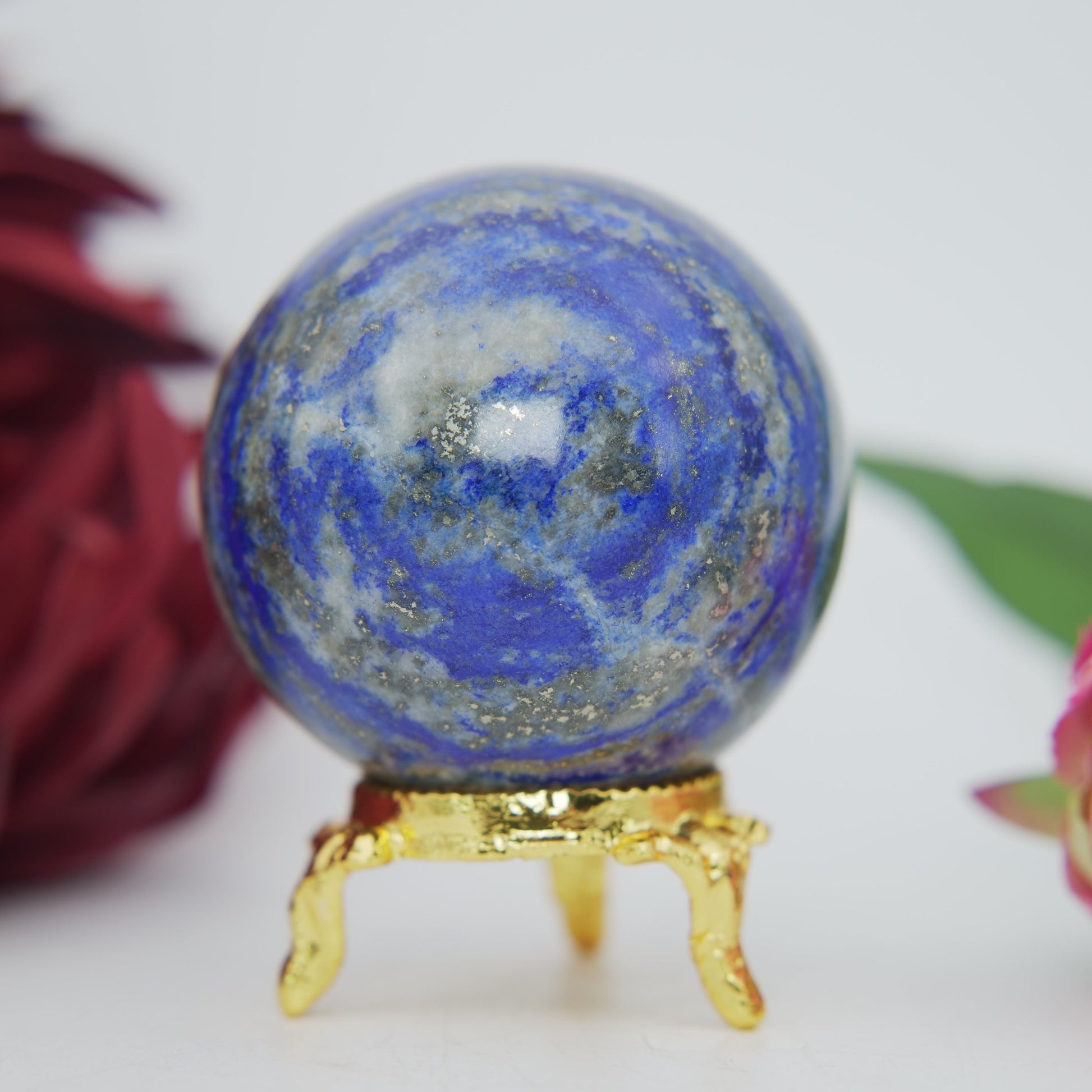 Polished Lapis Lazuli Sphere 249g 55mm featuring royal blue tone with gold pyrite flecks - Positive Faith Hope Love