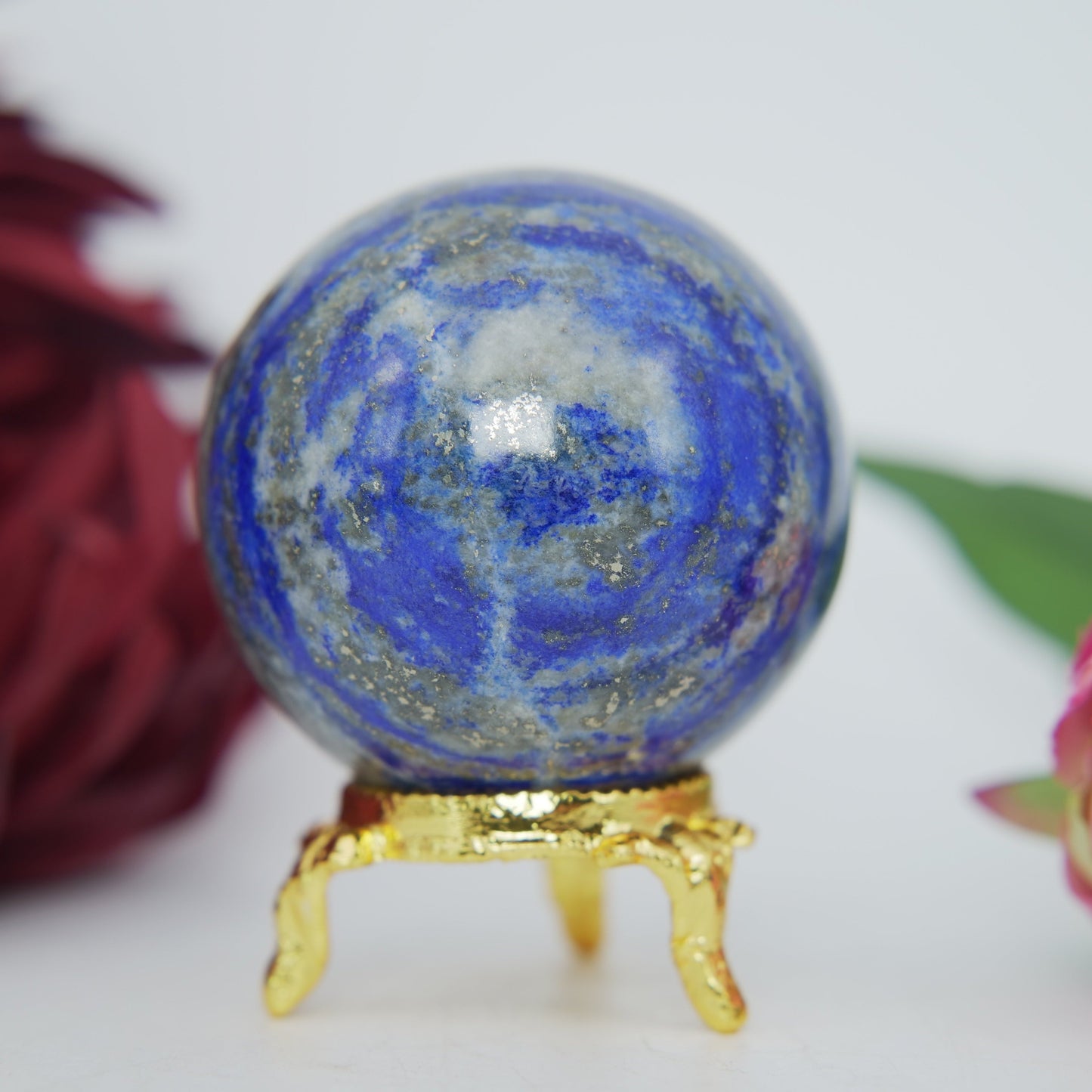Polished Lapis Lazuli Sphere 249G 55Mm featuring royal blue tone with gold pyrite flecks - Positive Faith Hope Love