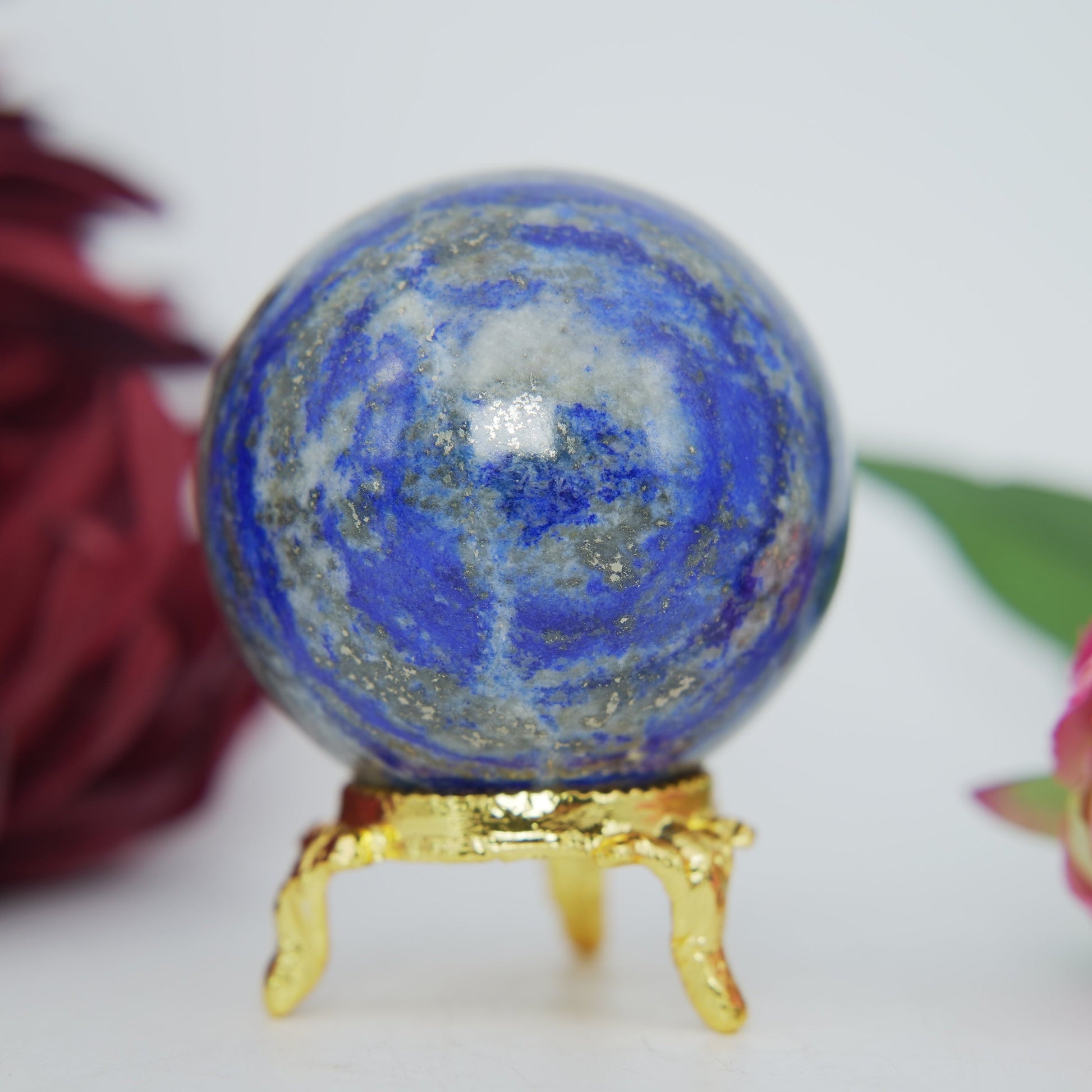 Polished Lapis Lazuli Sphere 249G 55Mm featuring royal blue tone with gold pyrite flecks - Positive Faith Hope Love