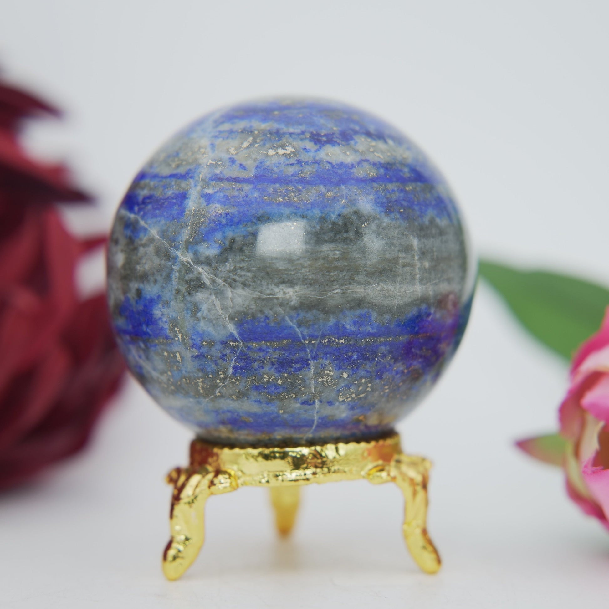 Polished Lapis Lazuli Sphere 249G 55Mm featuring royal blue tone with gold pyrite flecks - Positive Faith Hope Love