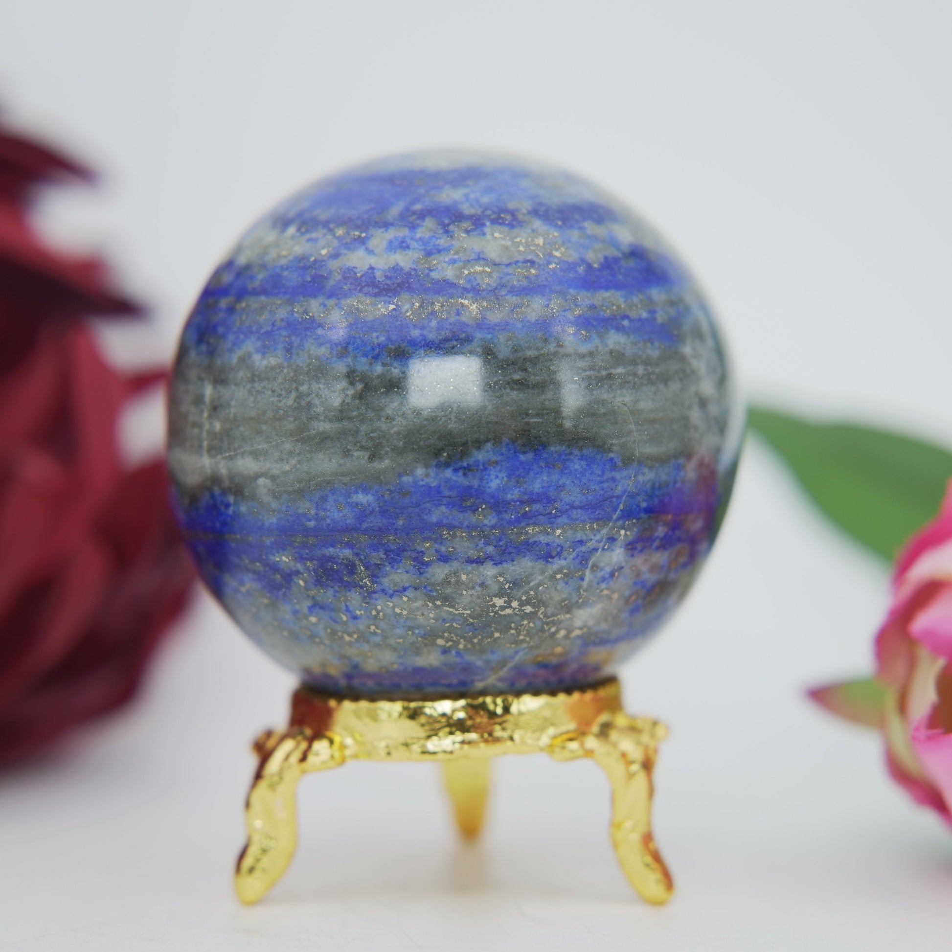 Polished Lapis Lazuli Sphere 249G 55Mm featuring royal blue tone with gold pyrite flecks - Positive Faith Hope Love
