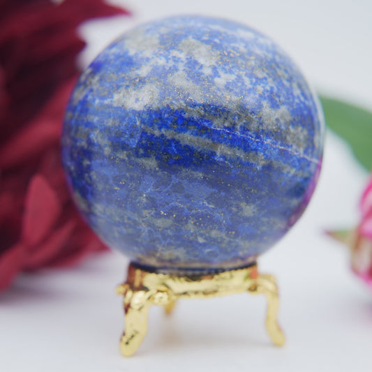 Polished Lapis Lazuli Sphere 366 Grams featuring royal blue tone with gold pyrite flecks - Positive Faith Hope Love