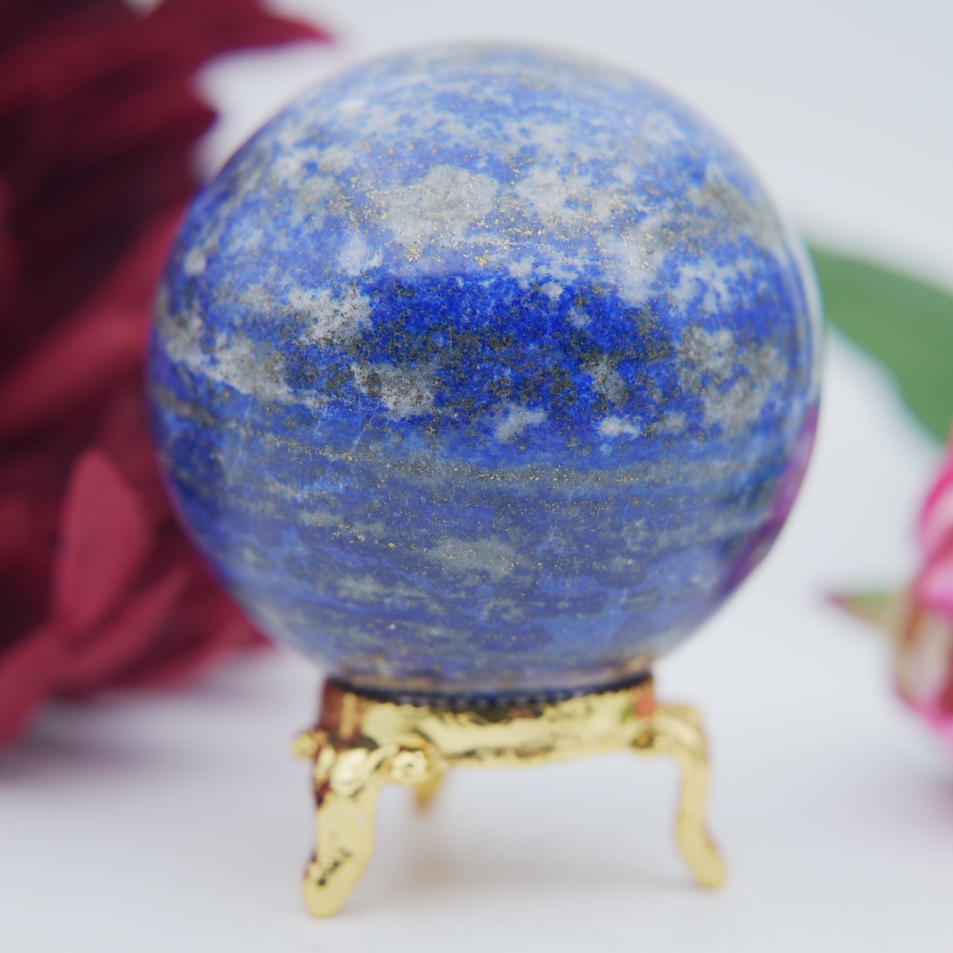 Polished Lapis Lazuli Sphere 366 grams featuring royal blue tone with gold pyrite flecks - Positive Faith Hope Love