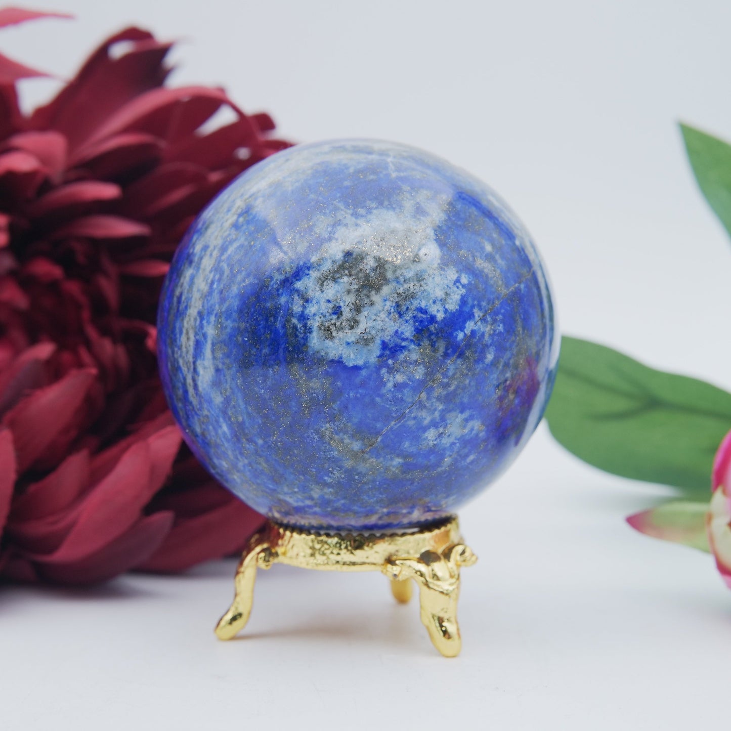Polished Lapis Lazuli Sphere 419G featuring royal blue tone with gold pyrite flecks - Positive Faith Hope Love