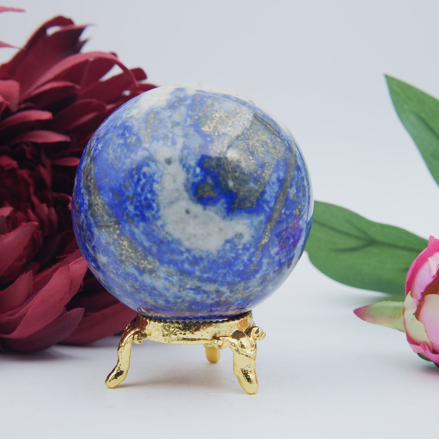 Polished Lapis Lazuli Sphere 419G featuring royal blue tone with gold pyrite flecks - Positive Faith Hope Love