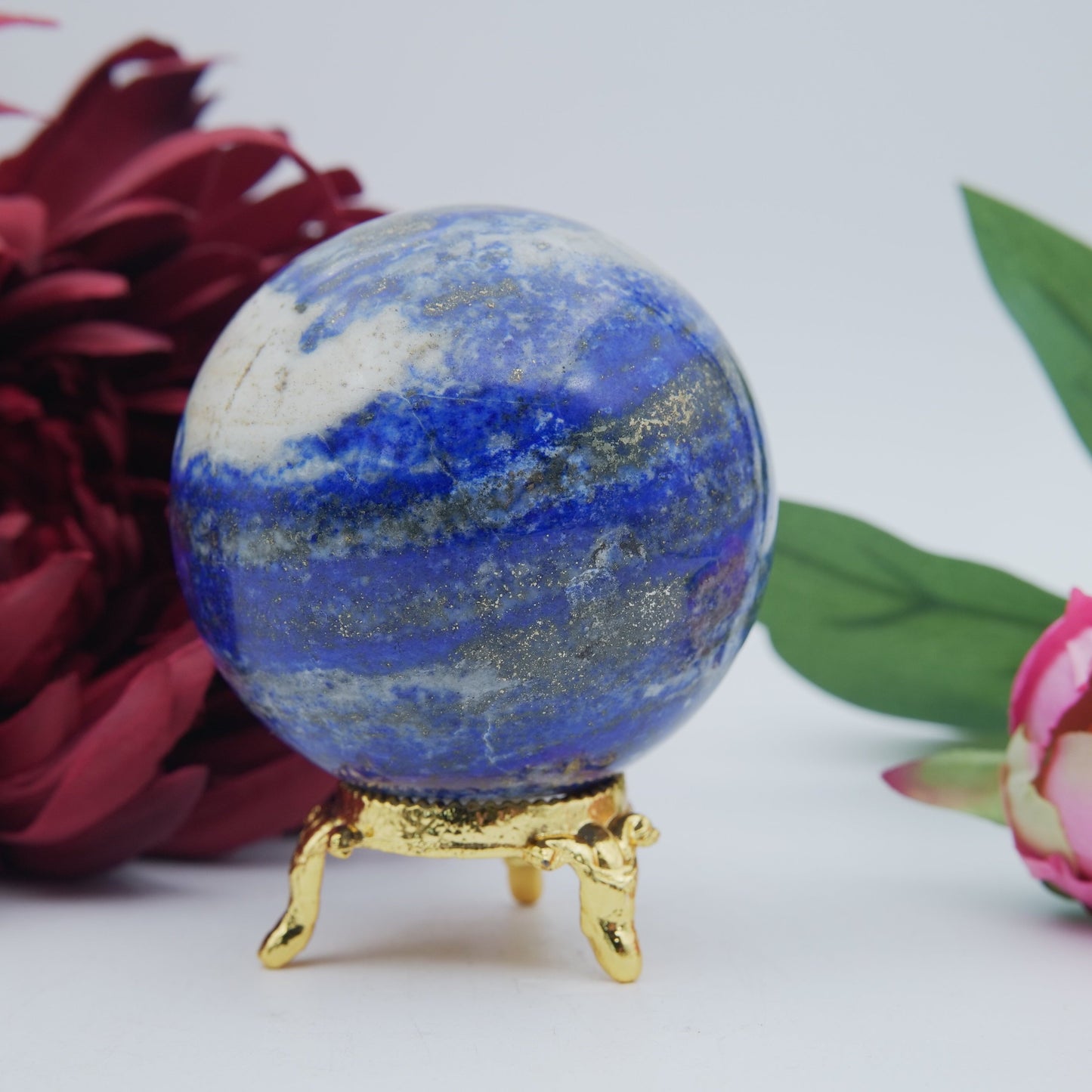 Polished Lapis Lazuli Sphere 419G featuring royal blue tone with gold pyrite flecks - Positive Faith Hope Love