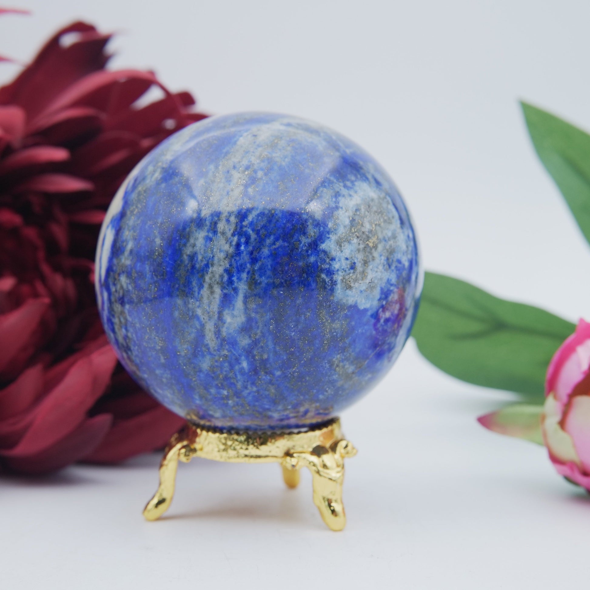 Polished Lapis Lazuli Sphere 419G featuring royal blue tone with gold pyrite flecks - Positive Faith Hope Love