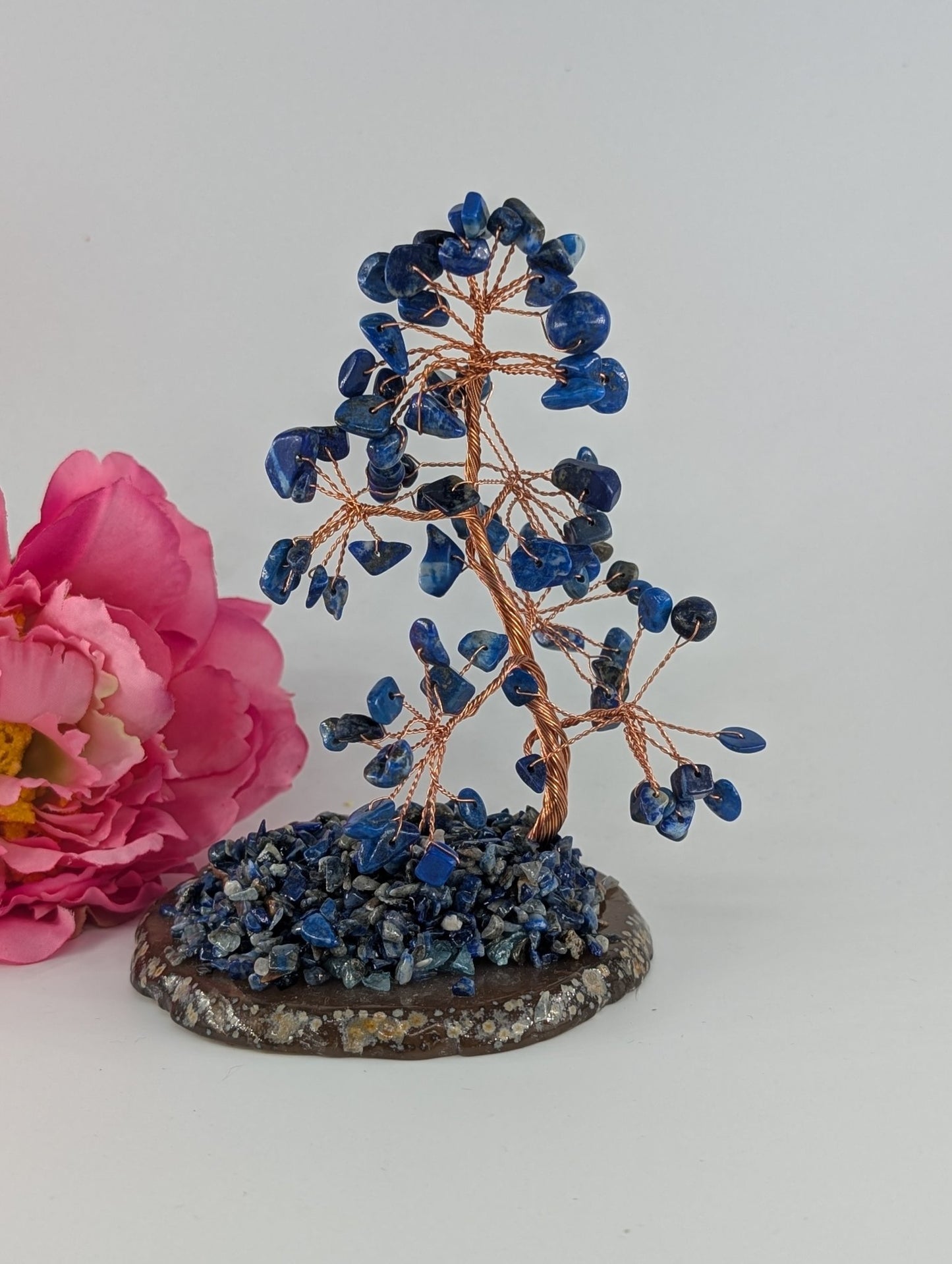 Lapis Lazuli Tree on Natural Agate 135mm - Positive Faith Hope Love