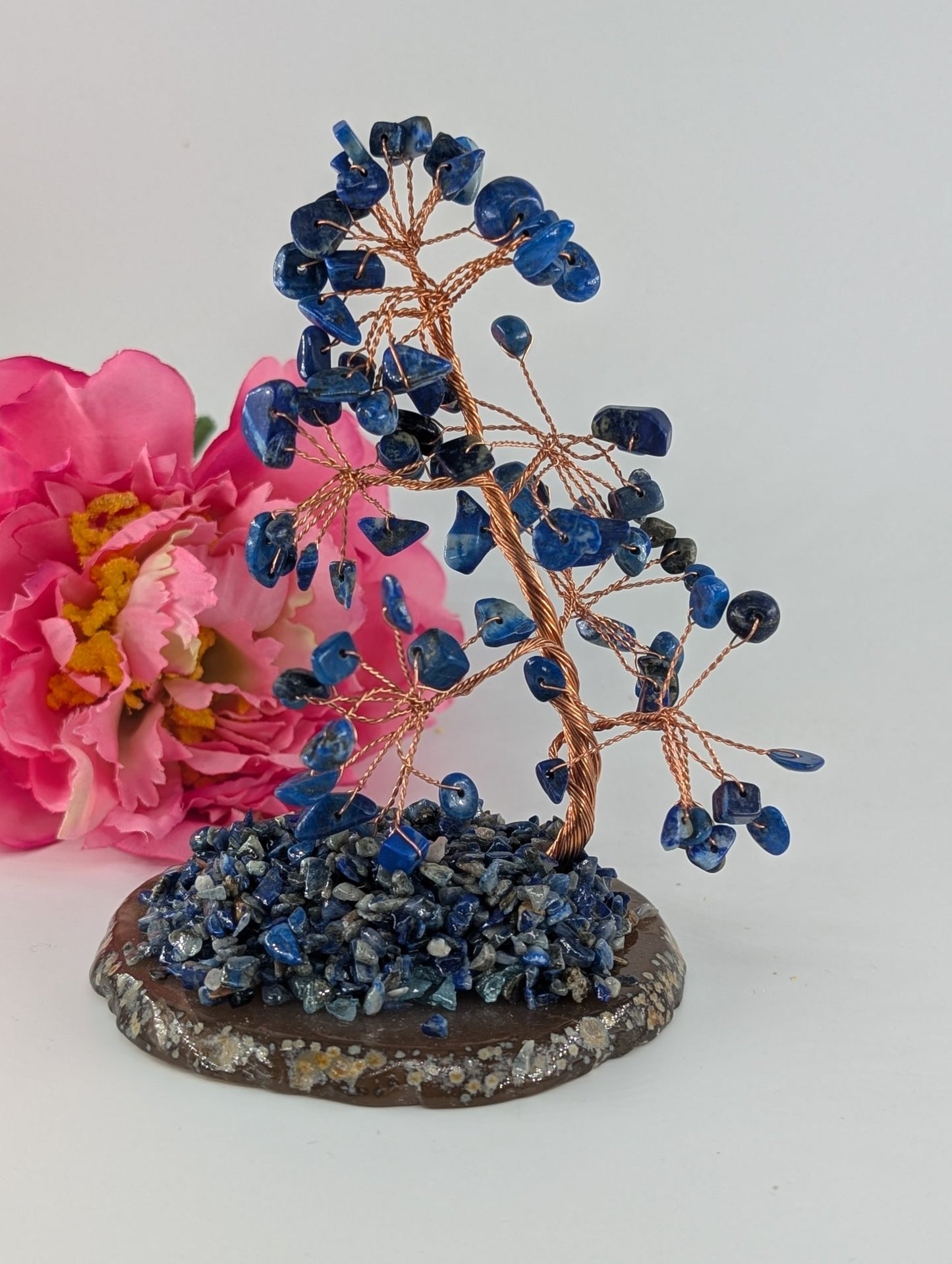 Lapis Lazuli Tree on Natural Agate 135mm - Positive Faith Hope Love