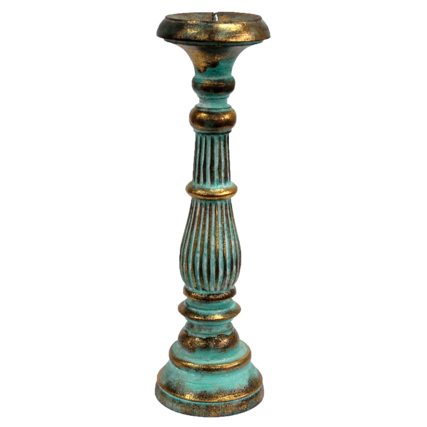 Polished Large Candle Stand - Turquois Gold featuring natural patterning and unique variations - Positive Faith Hope Love