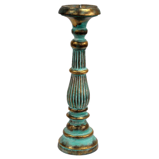 Polished Large Candle Stand - Turquois Gold featuring natural patterning and unique variations - Positive Faith Hope Love