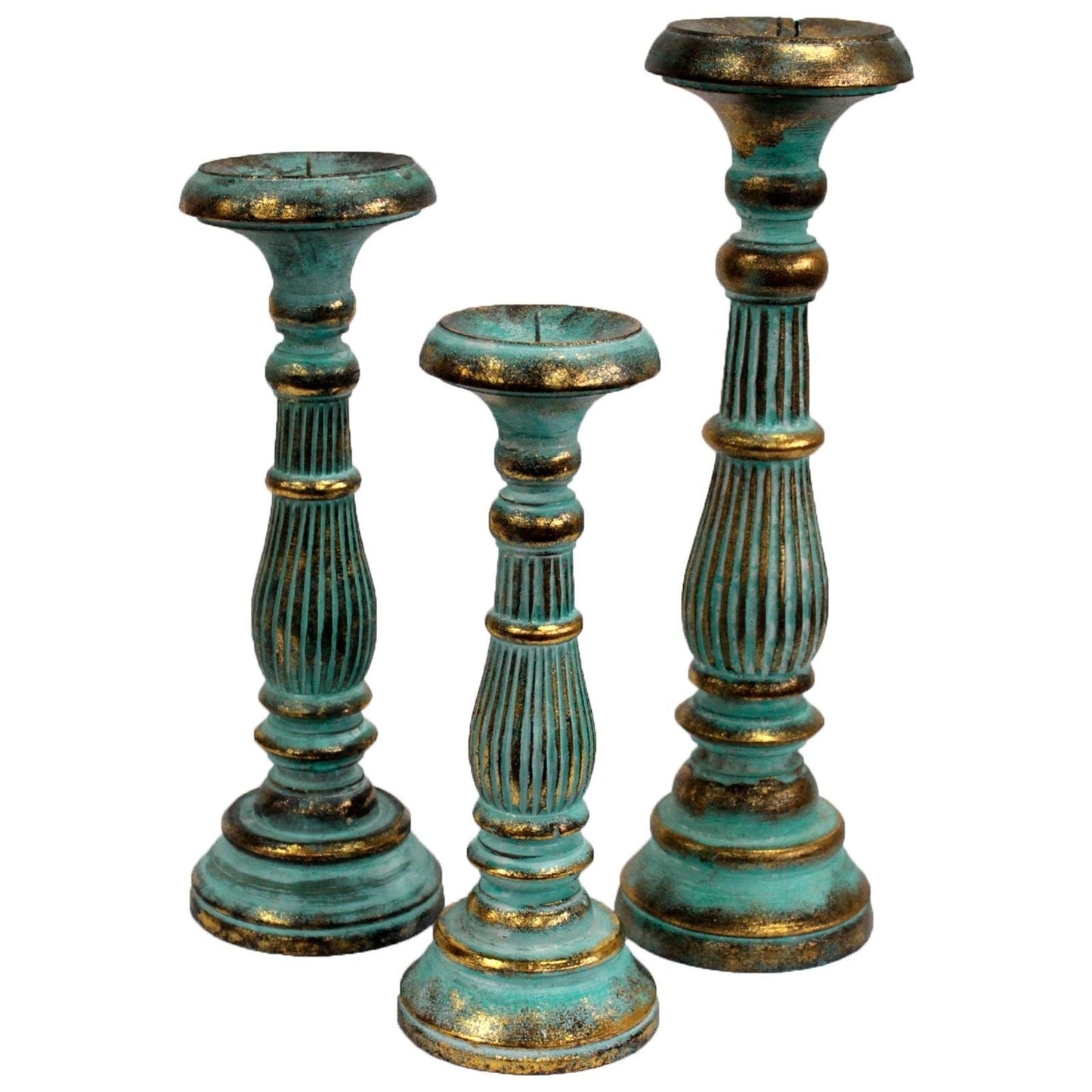 Polished Large Candle Stand Turquois Gold featuring natural patterning and unique variations - Positive Faith Hope Love