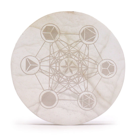 Polished Large Charging Plate 18cm - Sacred Geometry featuring natural patterning and unique variations - Positive Faith Hope Love