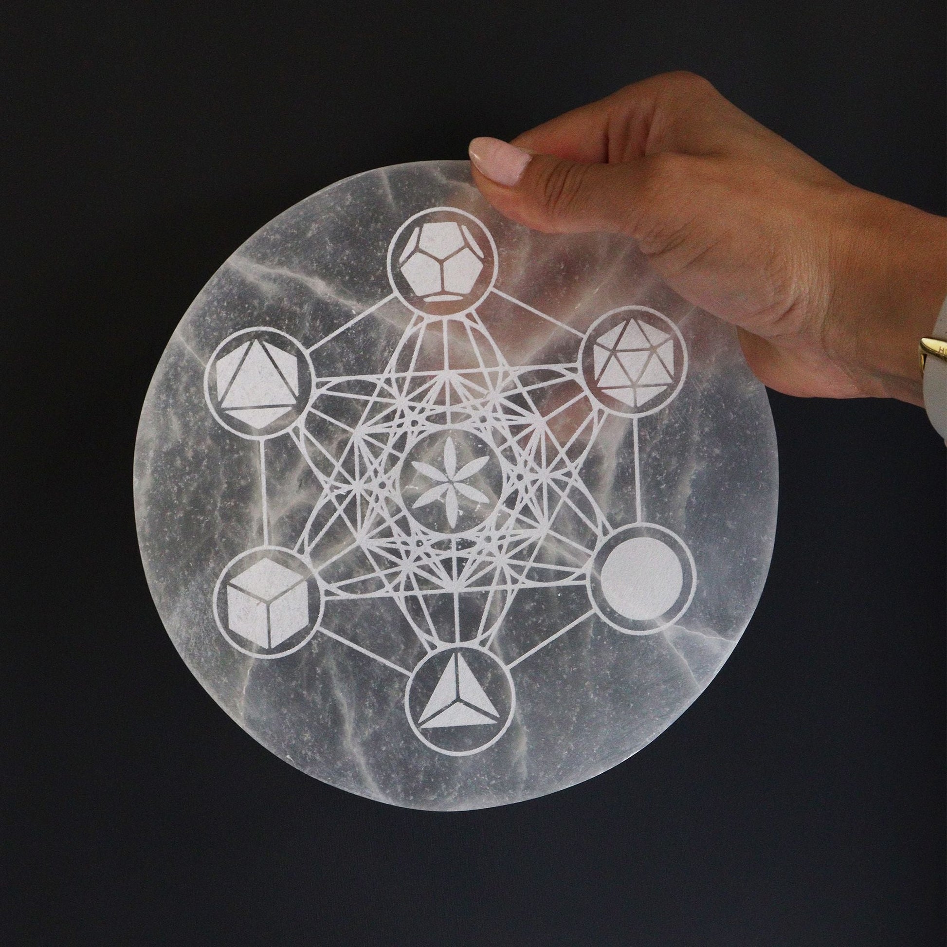 Polished Large Charging Plate 18Cm Sacred Geometry featuring natural patterning and unique variations - Positive Faith Hope Love