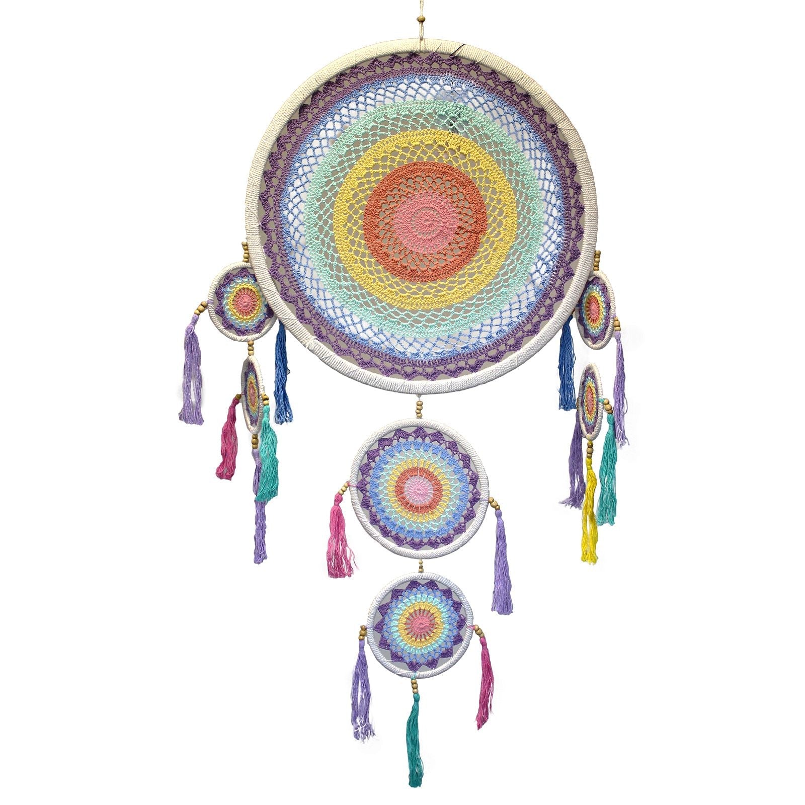 Polished Large Dreamcatcher (55cm) - Pastel Rainbow featuring natural patterning and unique variations - Positive Faith Hope Love