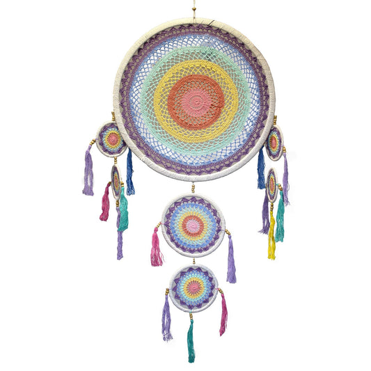 Polished Large Dreamcatcher (55cm) - Pastel Rainbow featuring natural patterning and unique variations - Positive Faith Hope Love