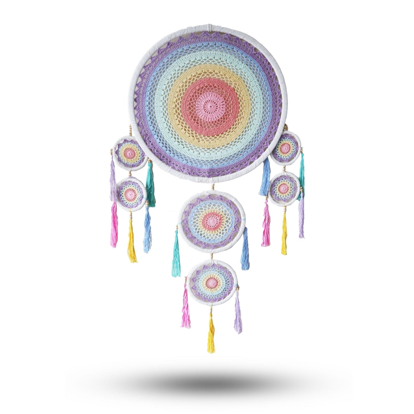 Polished Large Dreamcatcher 55Cm Pastel Rainbow featuring natural patterning and unique variations - Positive Faith Hope Love
