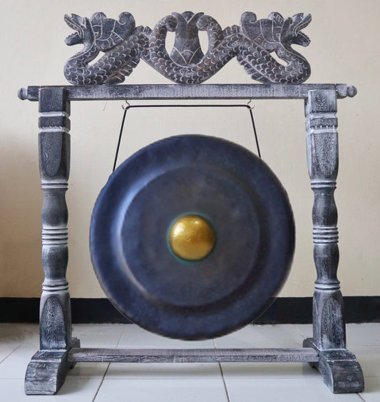 Large Healing Gong in Stand - 80cm - Black - Positive Faith Hope Love