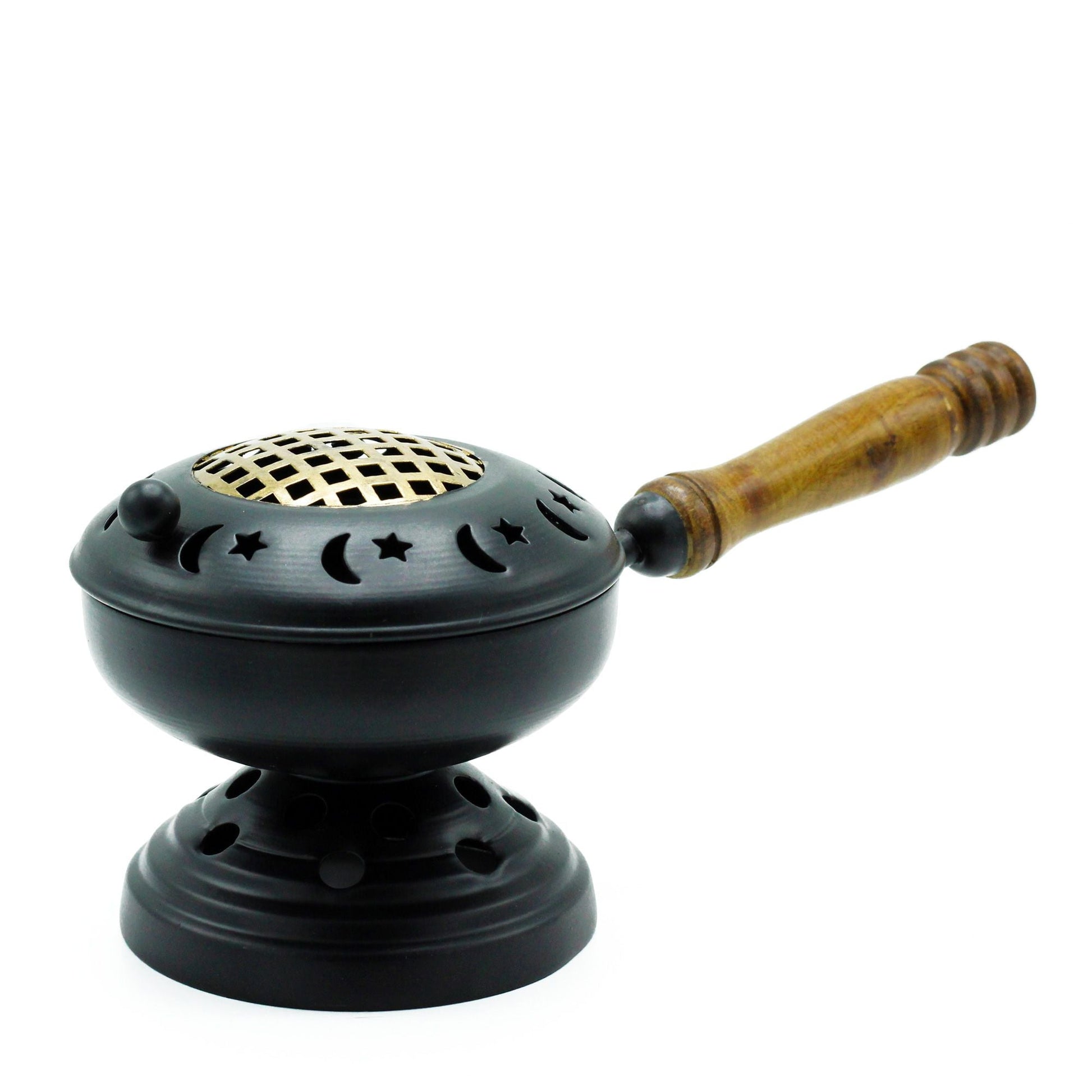 Polished Large Iron Censer on Stand Incense Burner - Gold detail featuring natural patterning and unique variations - Positive Faith Hope Love