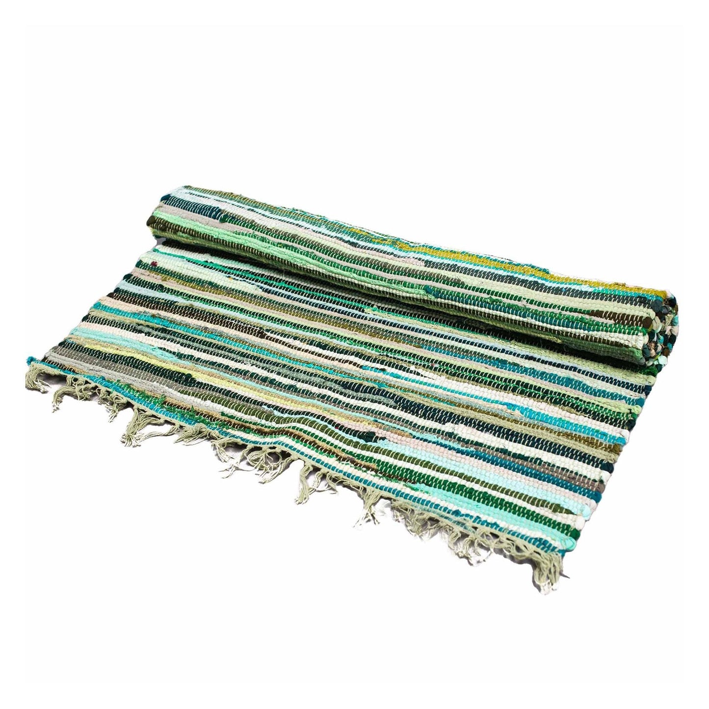 Polished Large Rag Rug - 150x90cm - premium quality - Natural Greens featuring natural patterning and unique variations - Positive Faith Hope Love